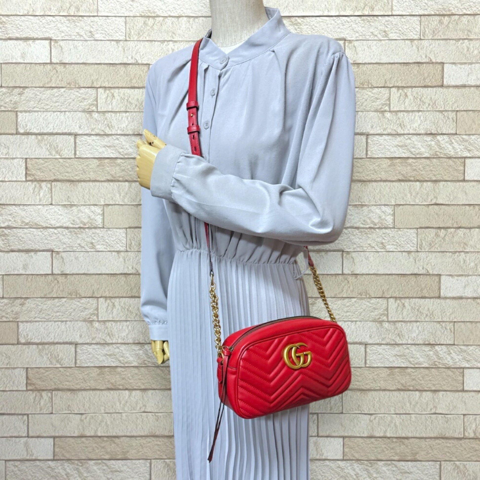 Gucci Gg Marmont Red Color Leather Shoulder Bag