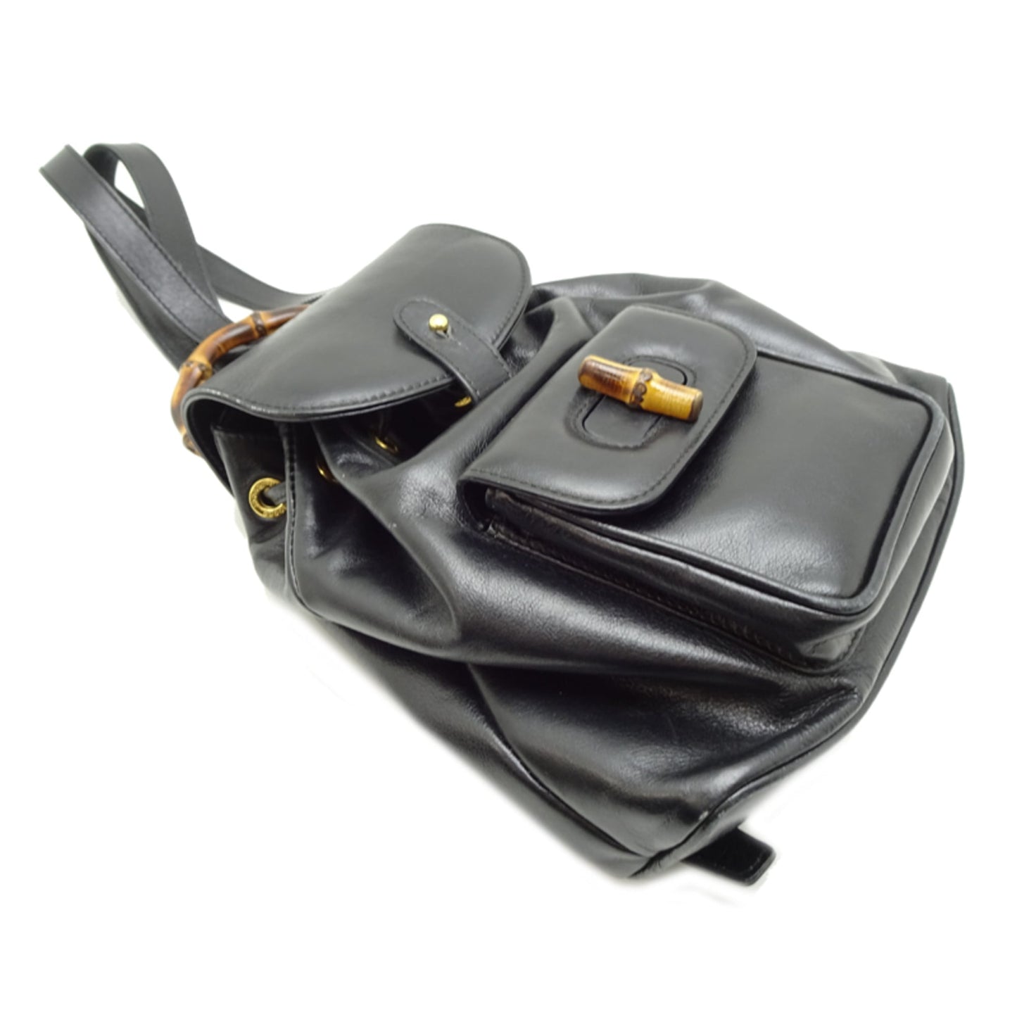 Gucci Black Leather Bamboo Backpack