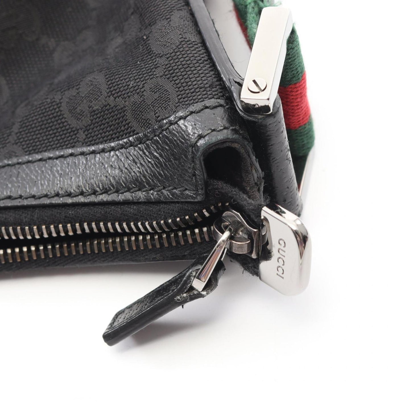 Gucci Black Gg Canvas Leather Shoulder Bag
