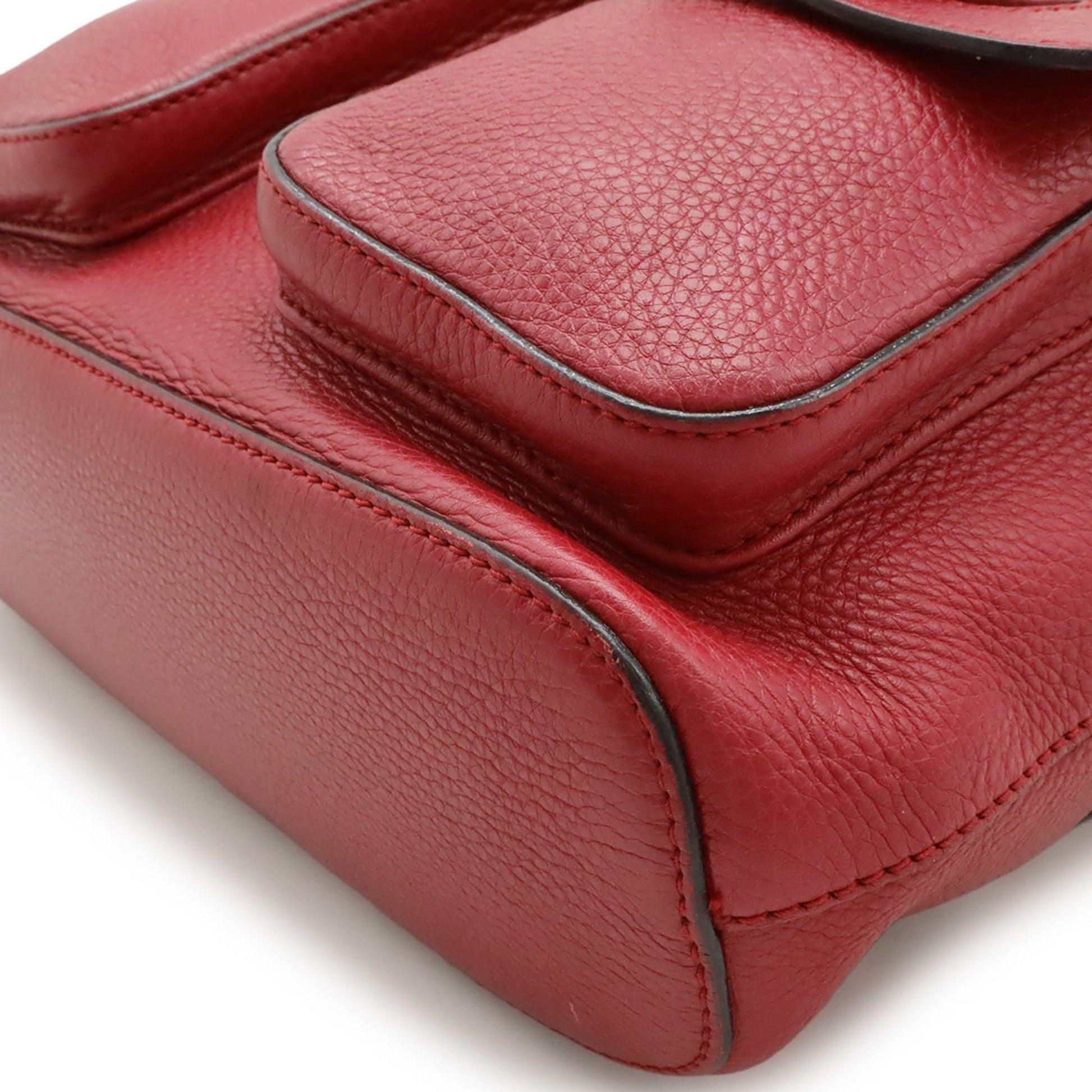 Gucci Red Color Bamboo Leather Backpack Shoulder Bag