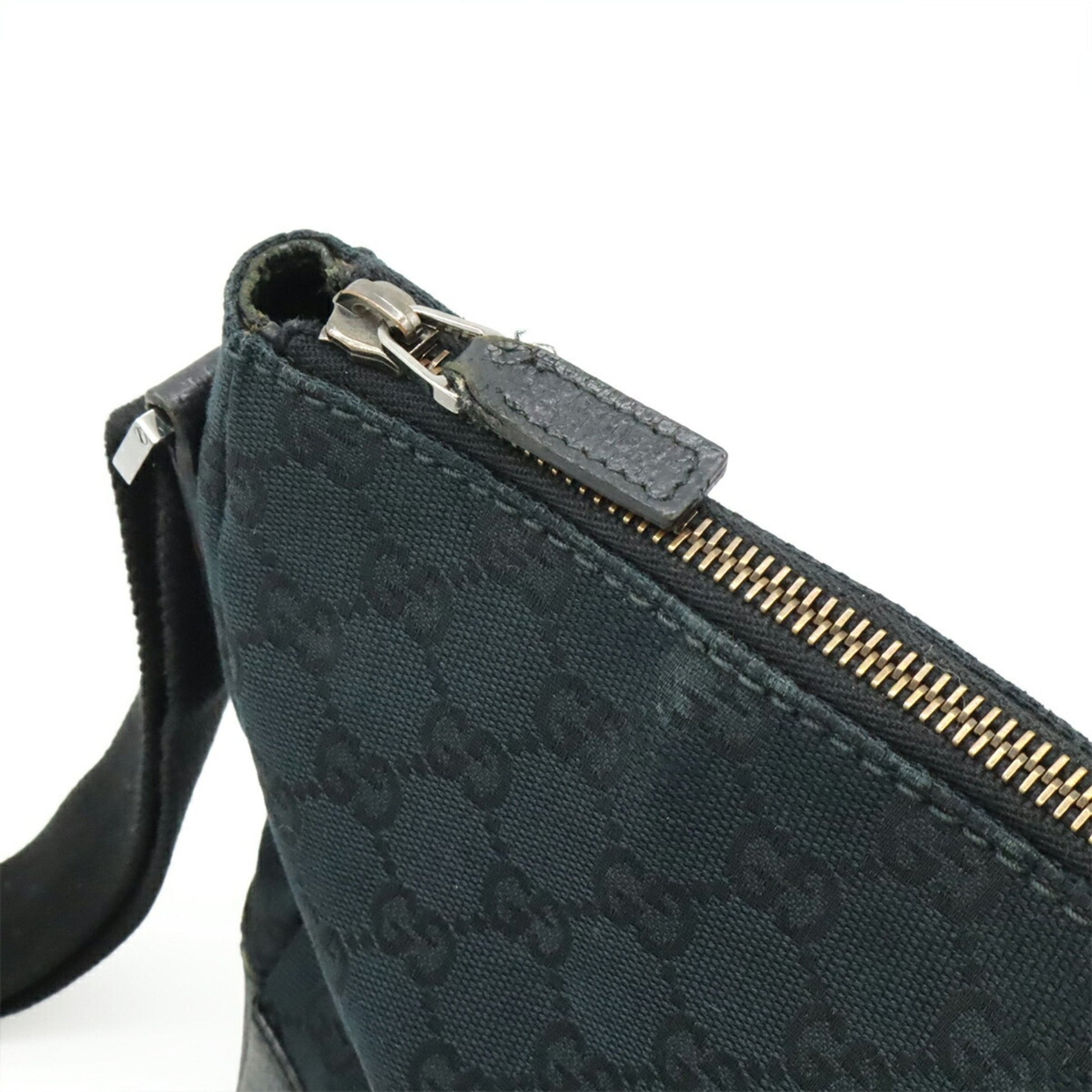 Gucci Black Gg Canvas Leather Shoulder Bag