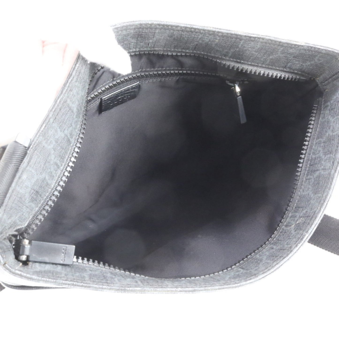 Gucci Black Leather Coated Canvas Shoulder Bag
