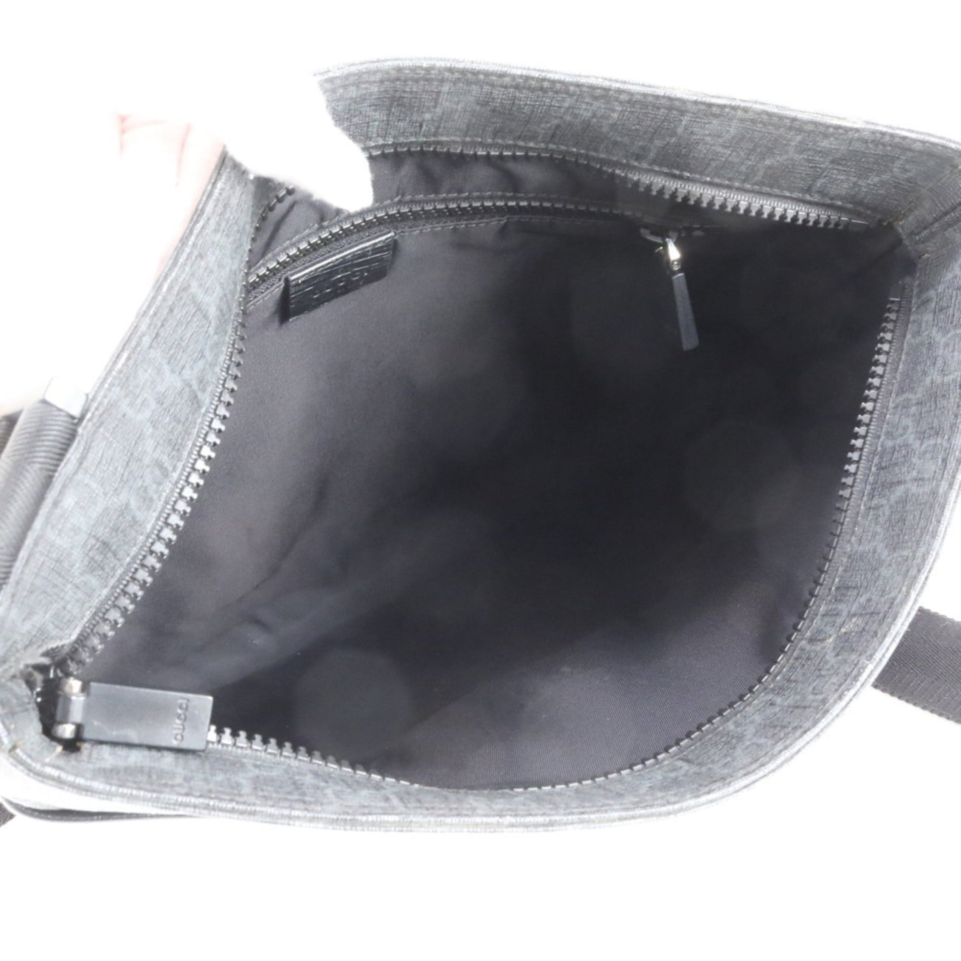 Gucci Black Leather Coated Canvas Shoulder Bag