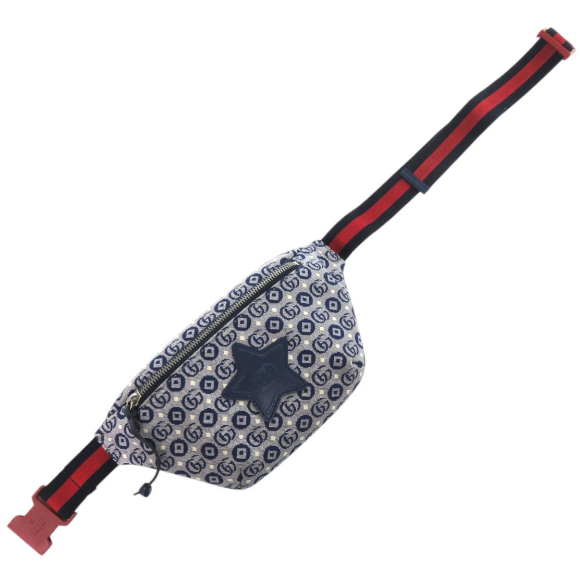 Gucci Blue Navy Red Color Canvas Leather Fanny Pack Pouch