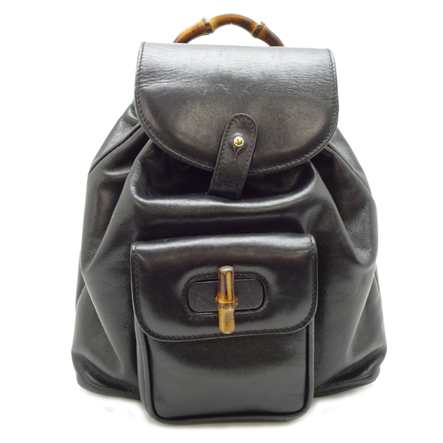 Gucci Black Leather Bamboo Backpack