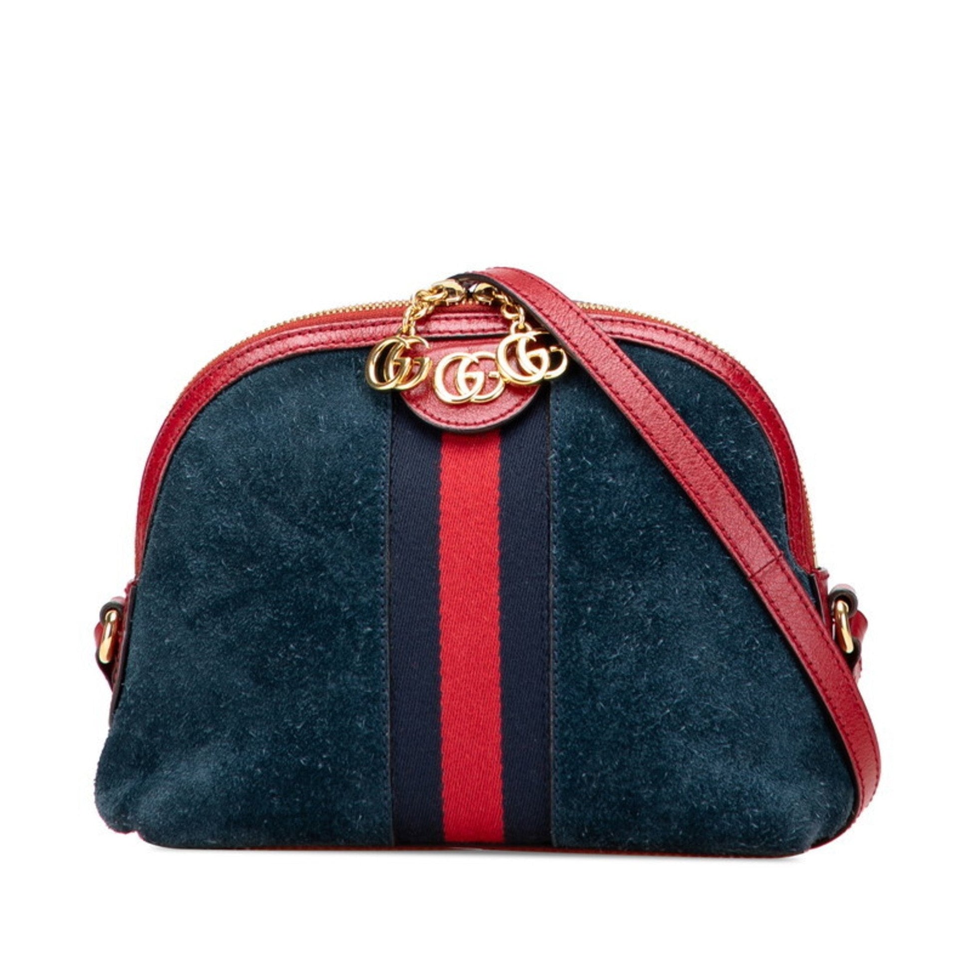 Gucci Blue Red Color Suede Leather Shoulder Bag