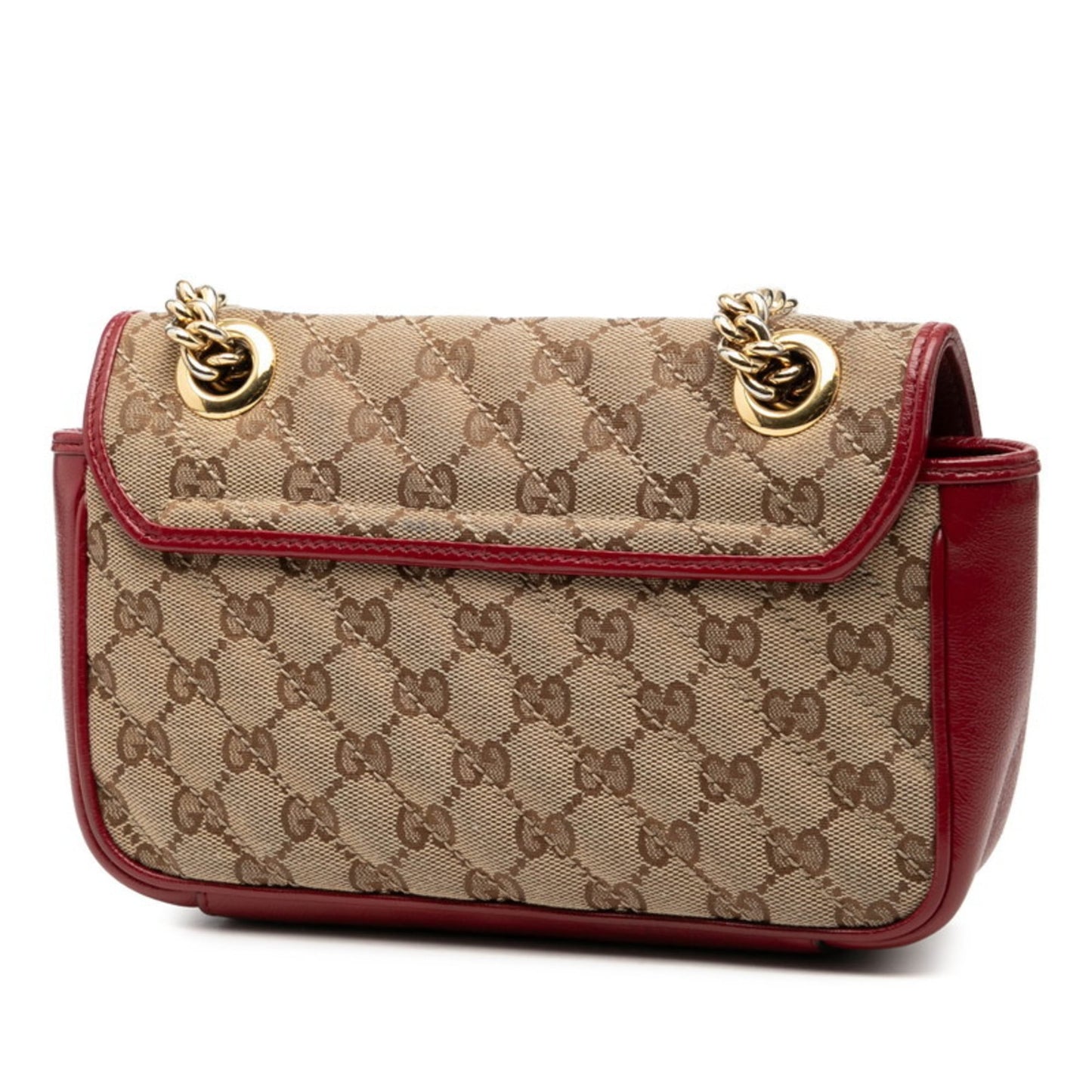Gucci Beige Red Color Canvas Leather Shoulder Bag