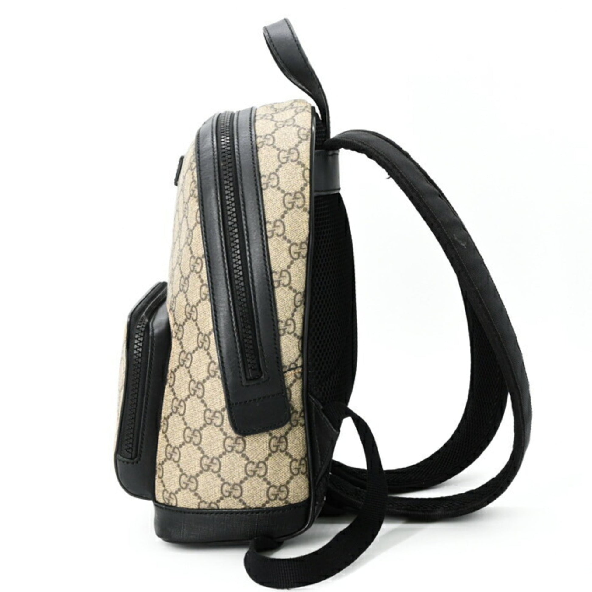 Gucci Beige Black Gg Supreme Leather Backpack