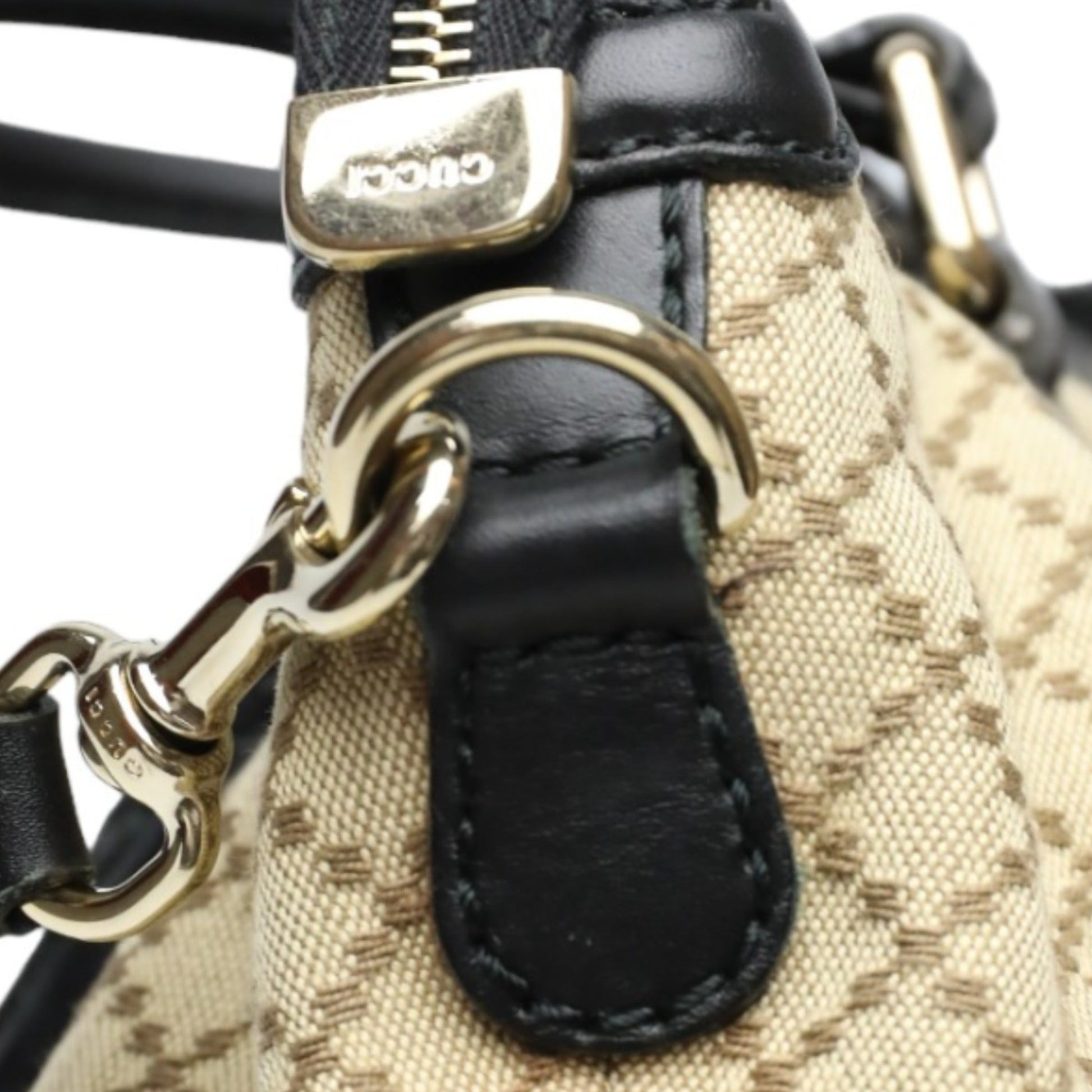 Gucci Beige Black Canvas Shoulder Bag