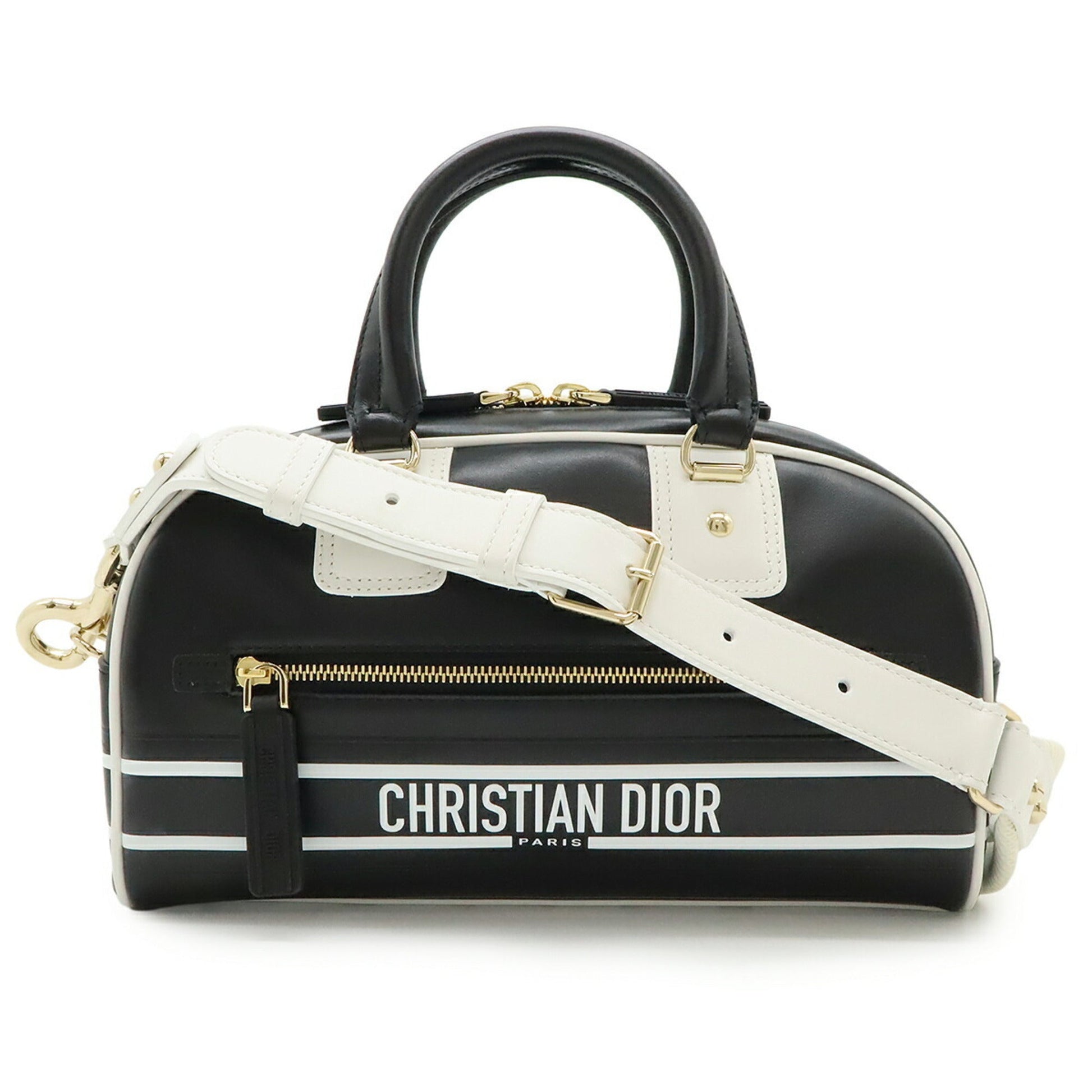 Dior Handbag Christian Rubber Shoulder Bag Leather Black White
