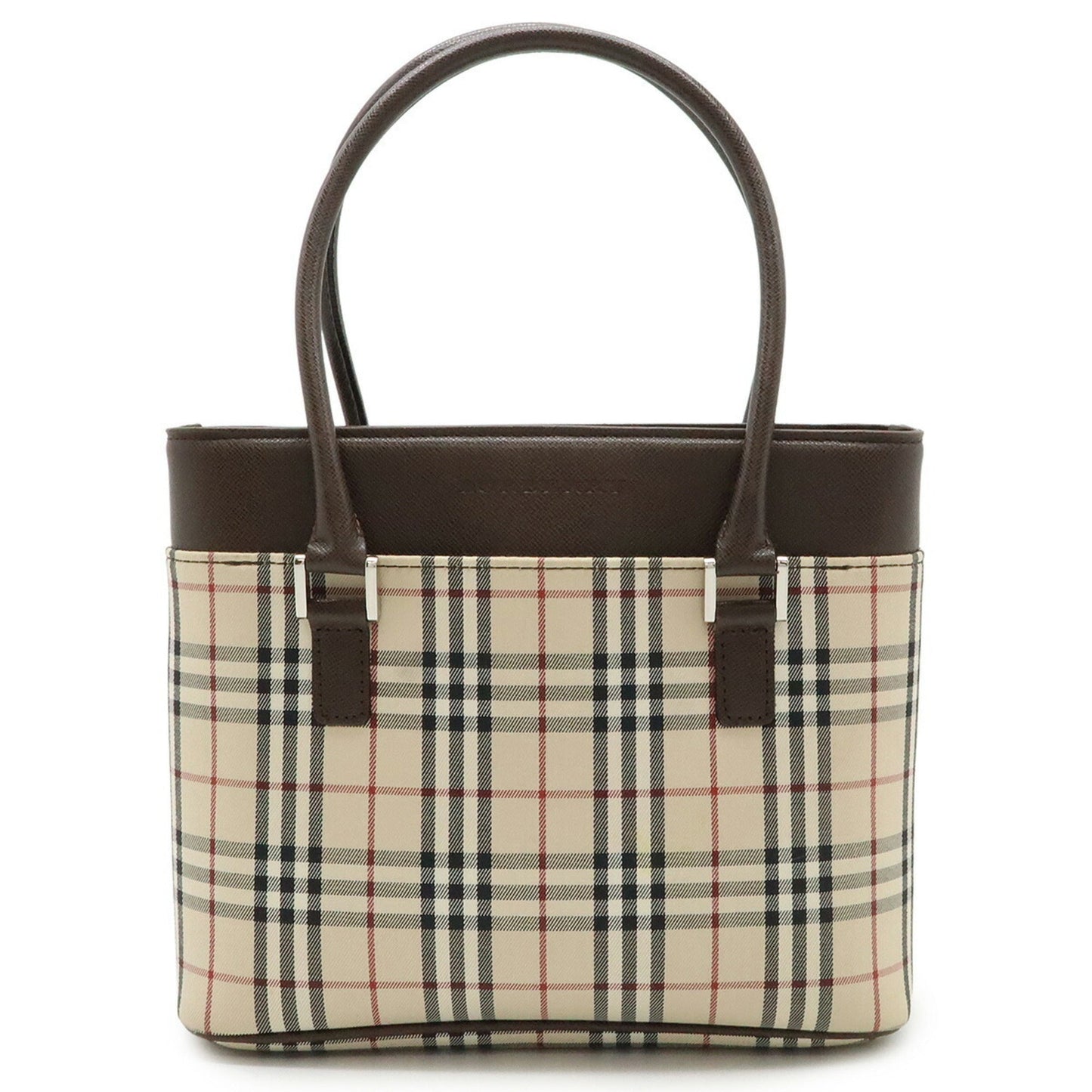 Burberry Bordeaux Dark Handbag Tote Bag Leather Canvas Black