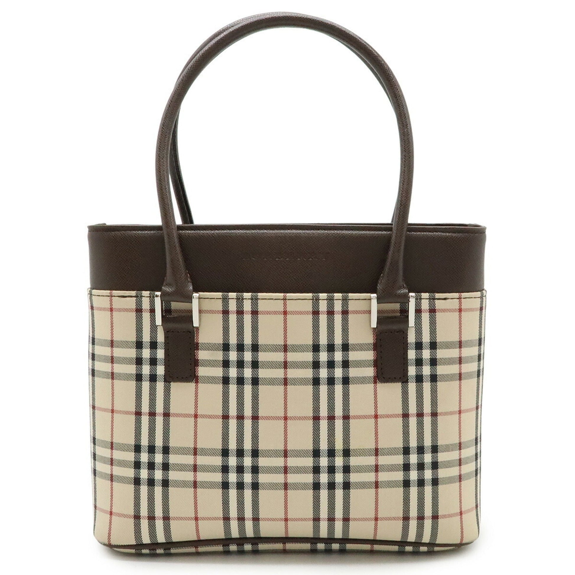 Burberry Bordeaux Dark Handbag Tote Bag Leather Canvas Black