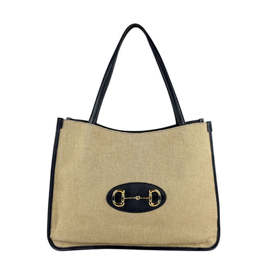 Gucci Beige Navy Canvas Leather Shoulder Bag