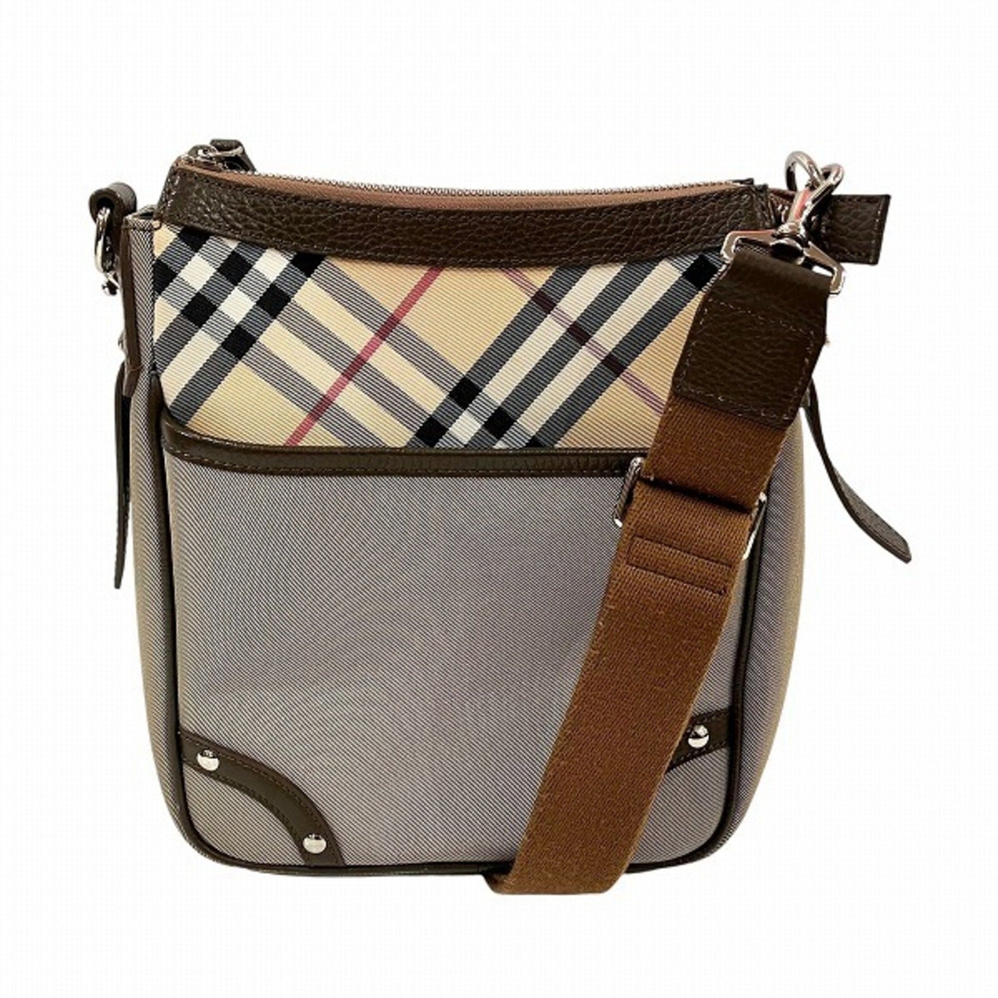 Burberry Khaki Shoulder Bag Leather Canvas