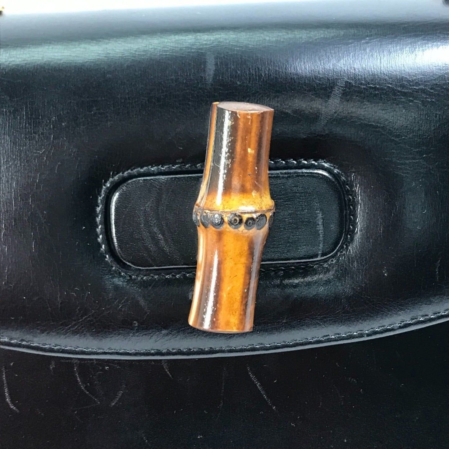 Gucci Black Leather Bamboo Handbag