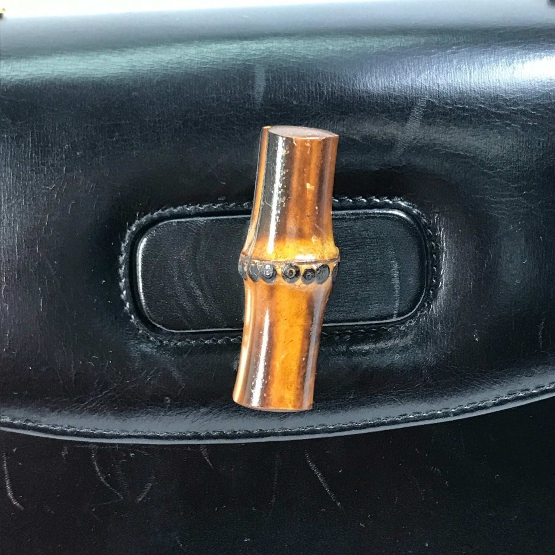 Gucci Black Leather Bamboo Handbag