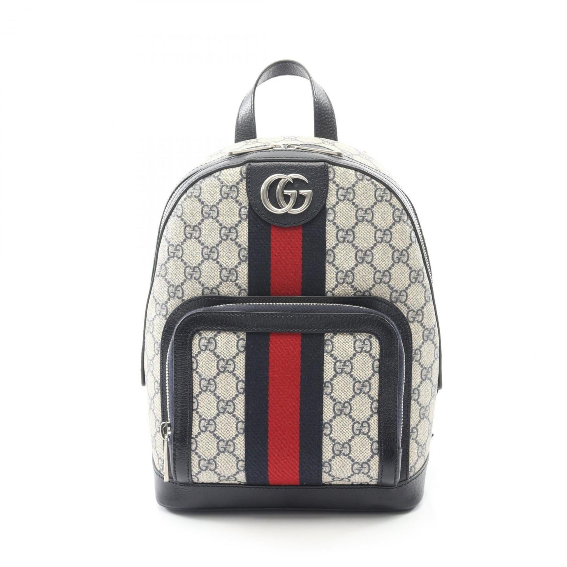 Gucci Beige Navy Red Color Pvc Coated Canvas Leather Backpack