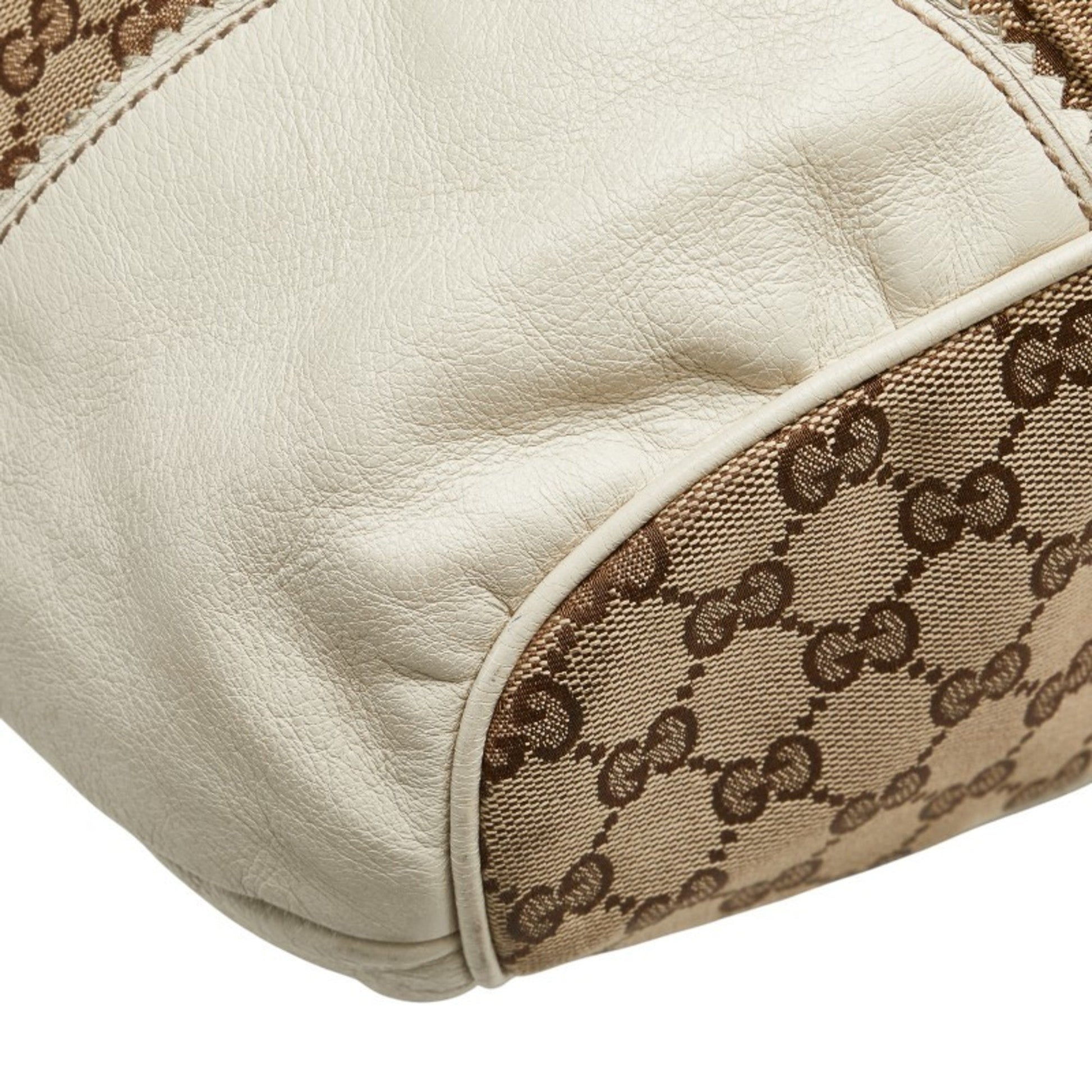 Gucci Gg Canvas Beige White Gg Canvas Leather Shoulder Bag Tote Bag