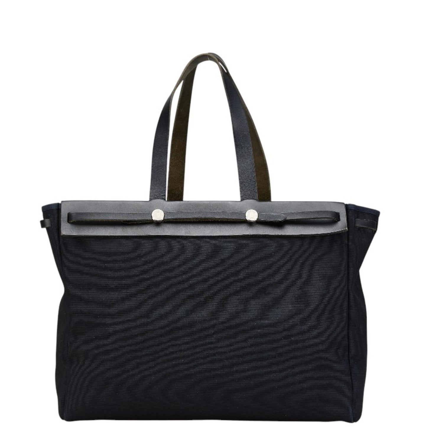 Hermes Toile Officier Handbag Tote Bag Leather Navy