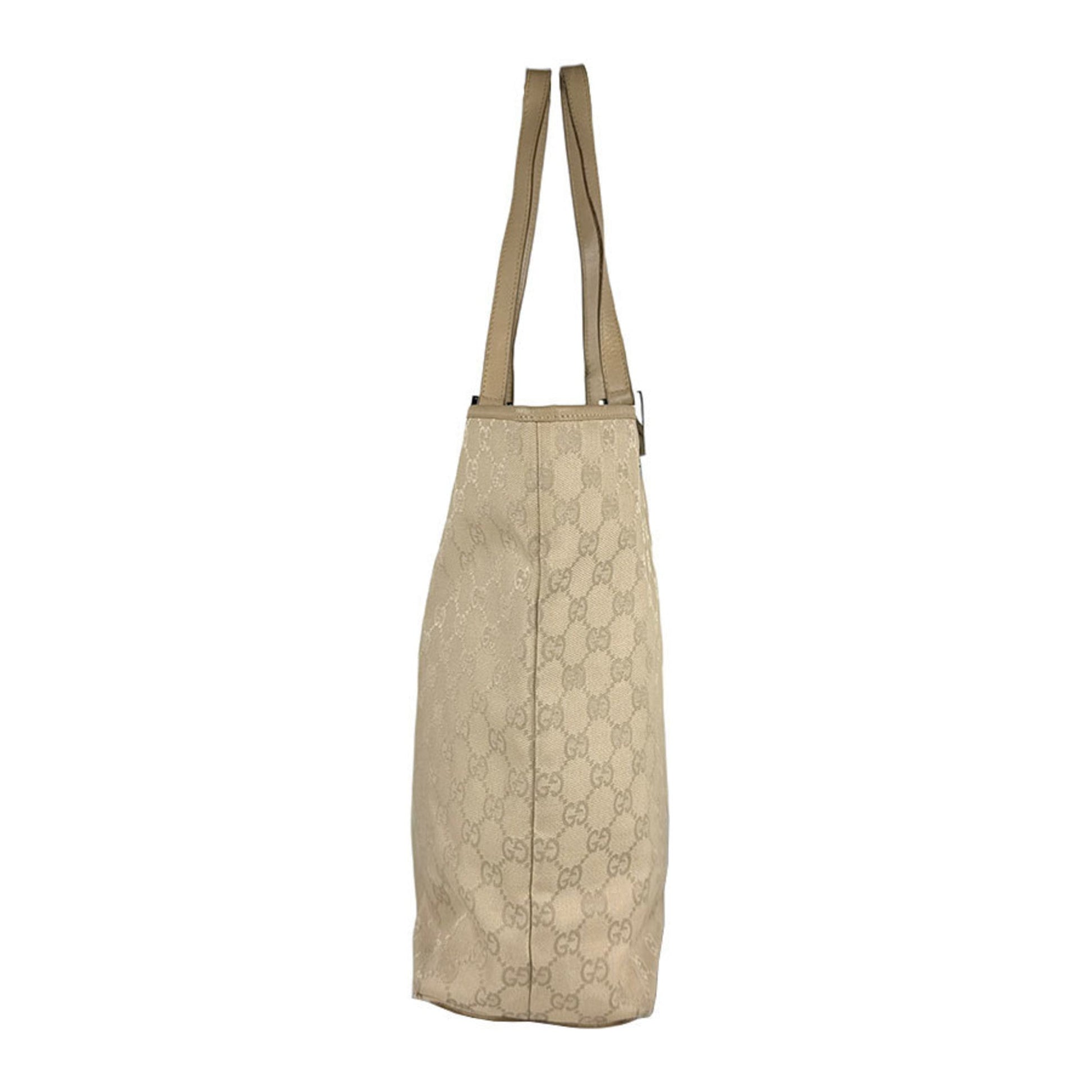 Gucci Beige Gg Canvas Leather Shoulder Bag Tote Bag