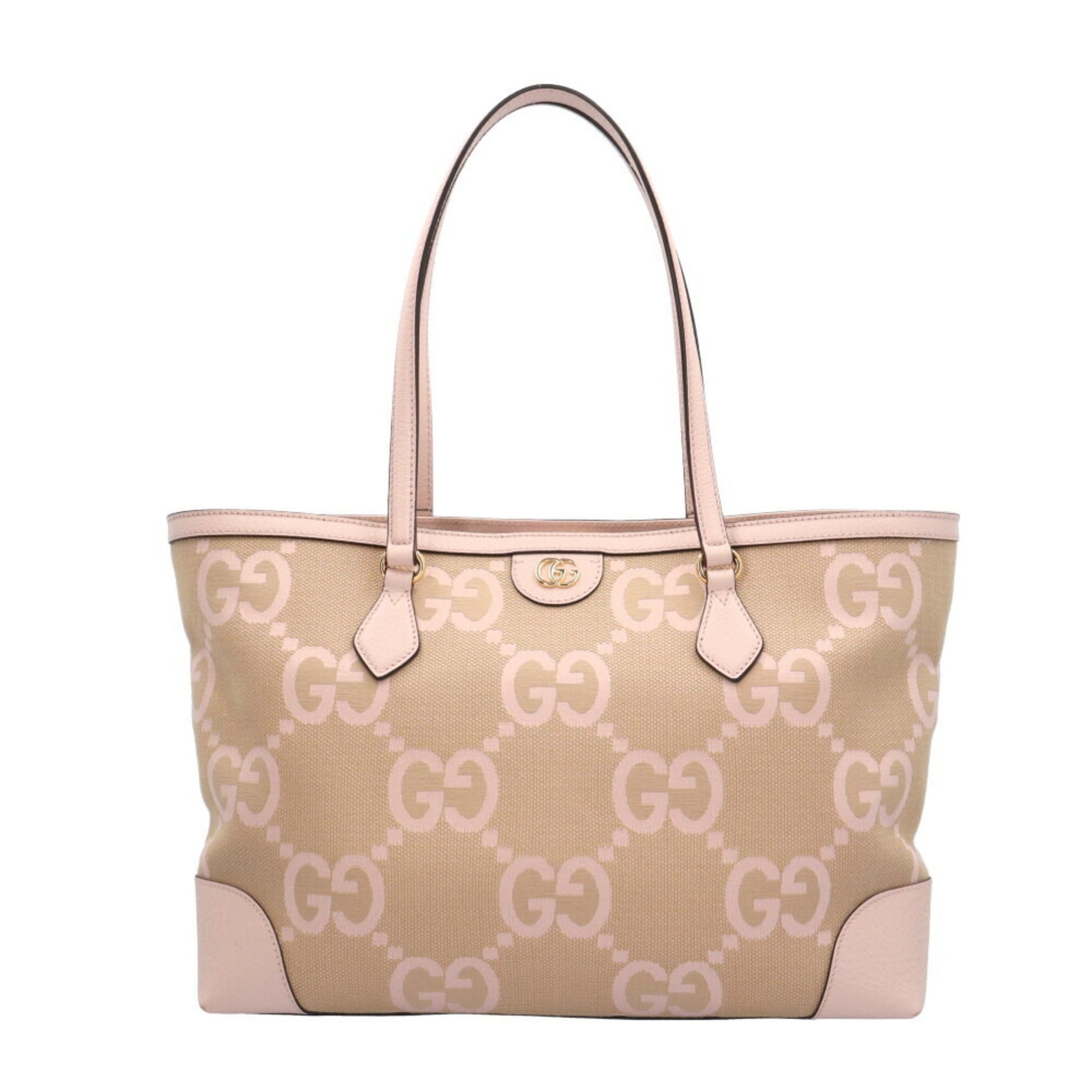 Gucci Beige Pink Canvas Leather Tote Bag