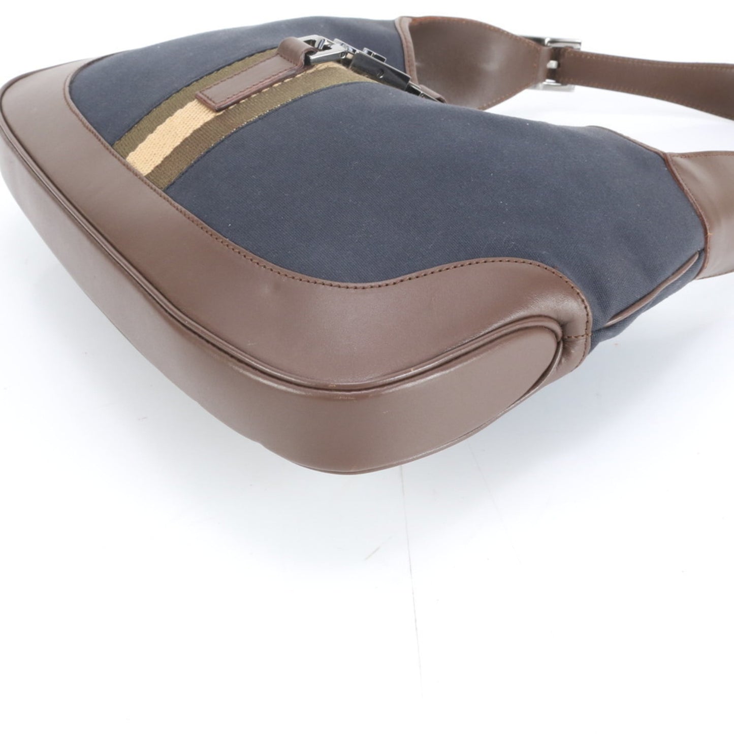 Gucci Brown Navy Leather Canvas Handbag Shoulder Bag