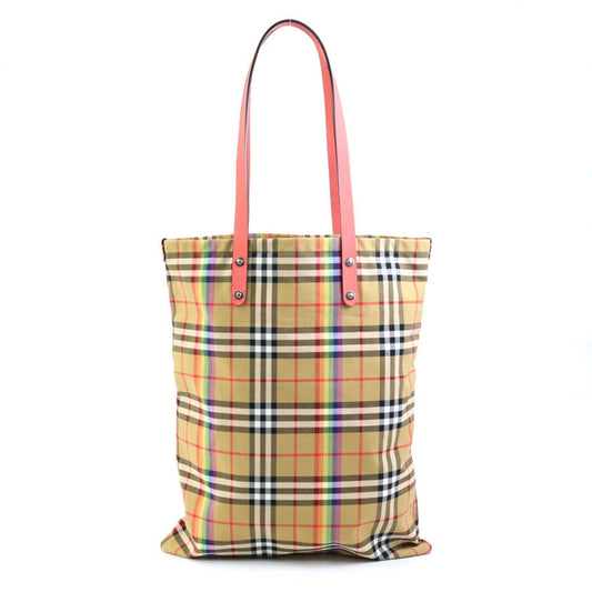 Burberry Cotton Shoulder Bag Tote Bag Leather Beige Pink