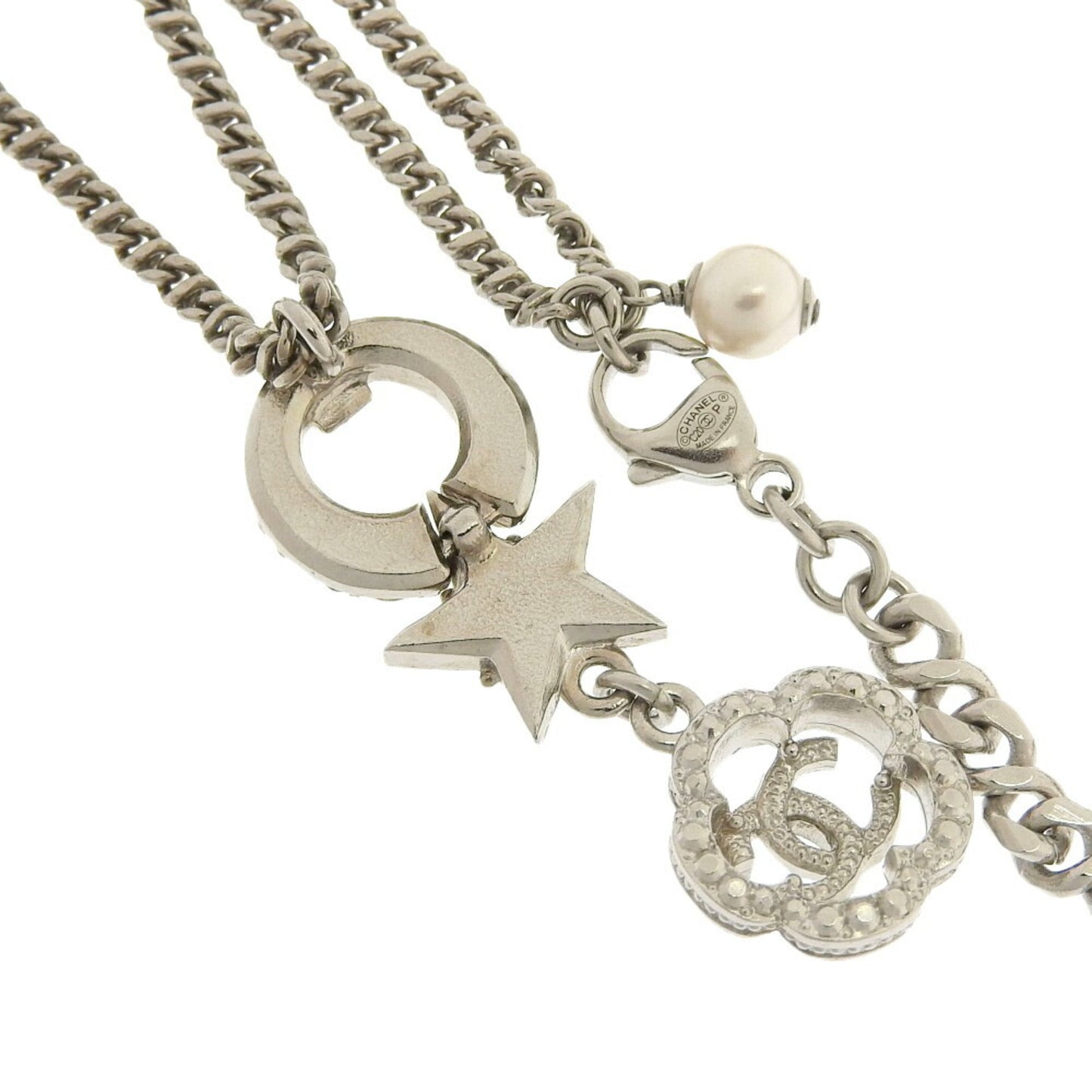 Chanel Camellia Star Coco Mark Rhinestone Fake Pearl Necklace C20 P