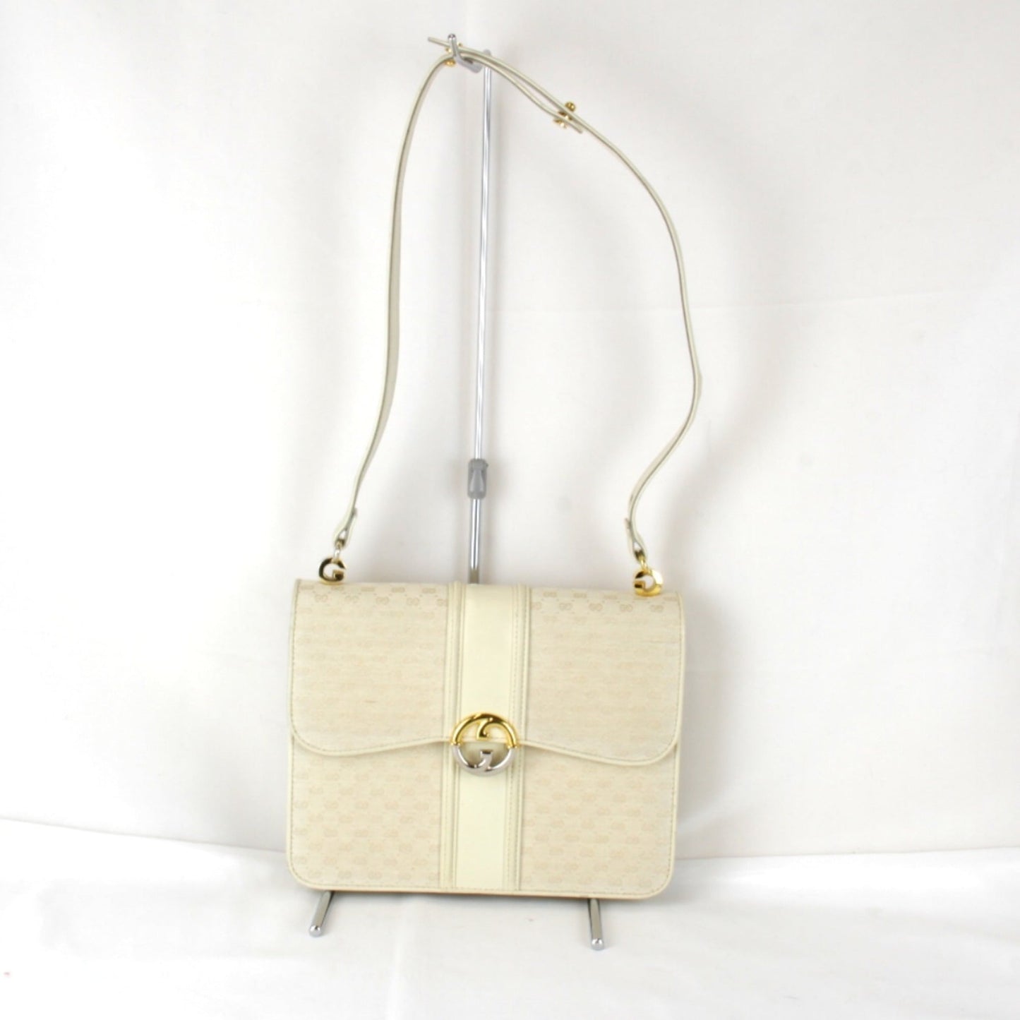 Gucci Microguccissima White Canvas Leather Shoulder Bag