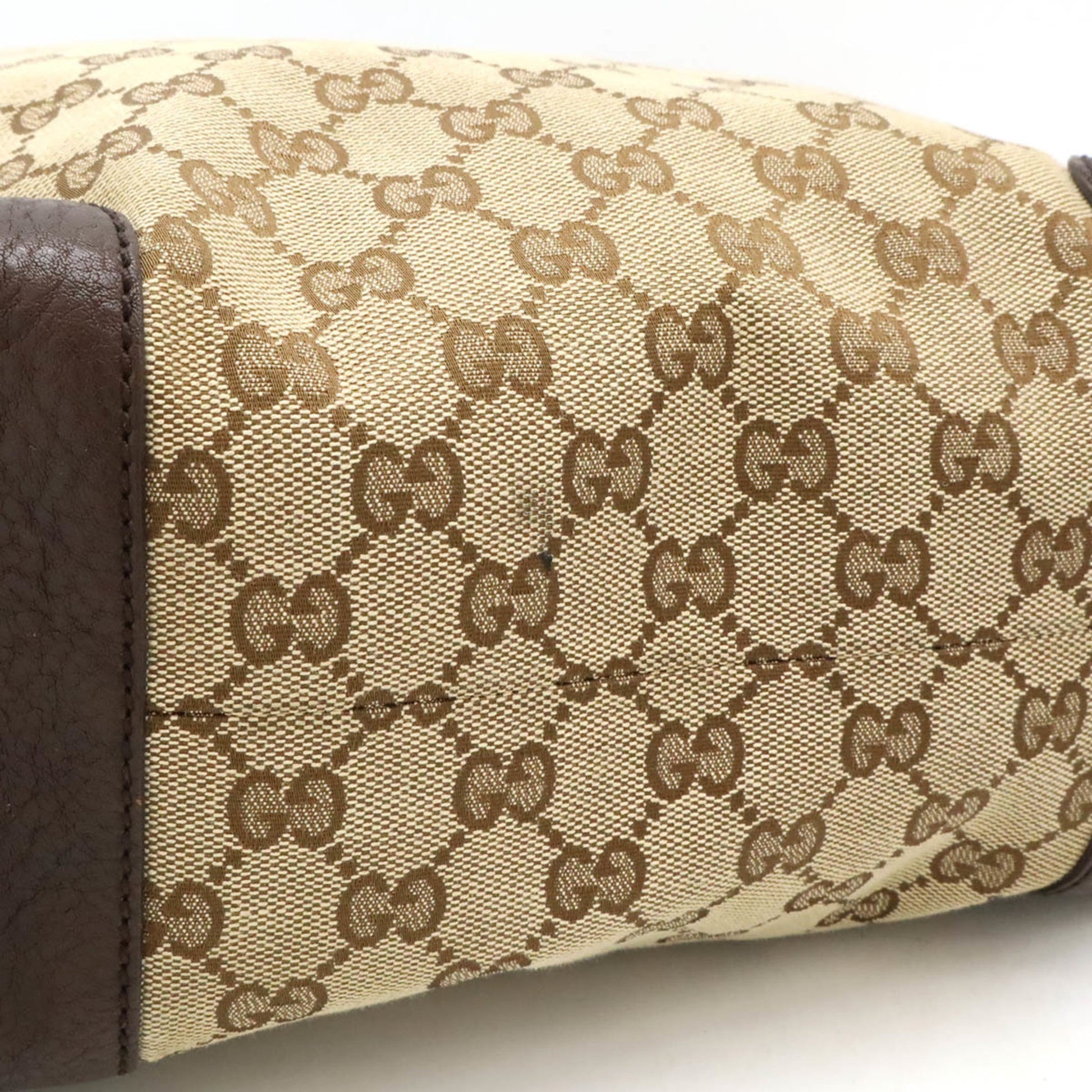 Gucci Beige Brown Dark Brown Khaki Gg Canvas Leather Shoulder Bag Tote Bag