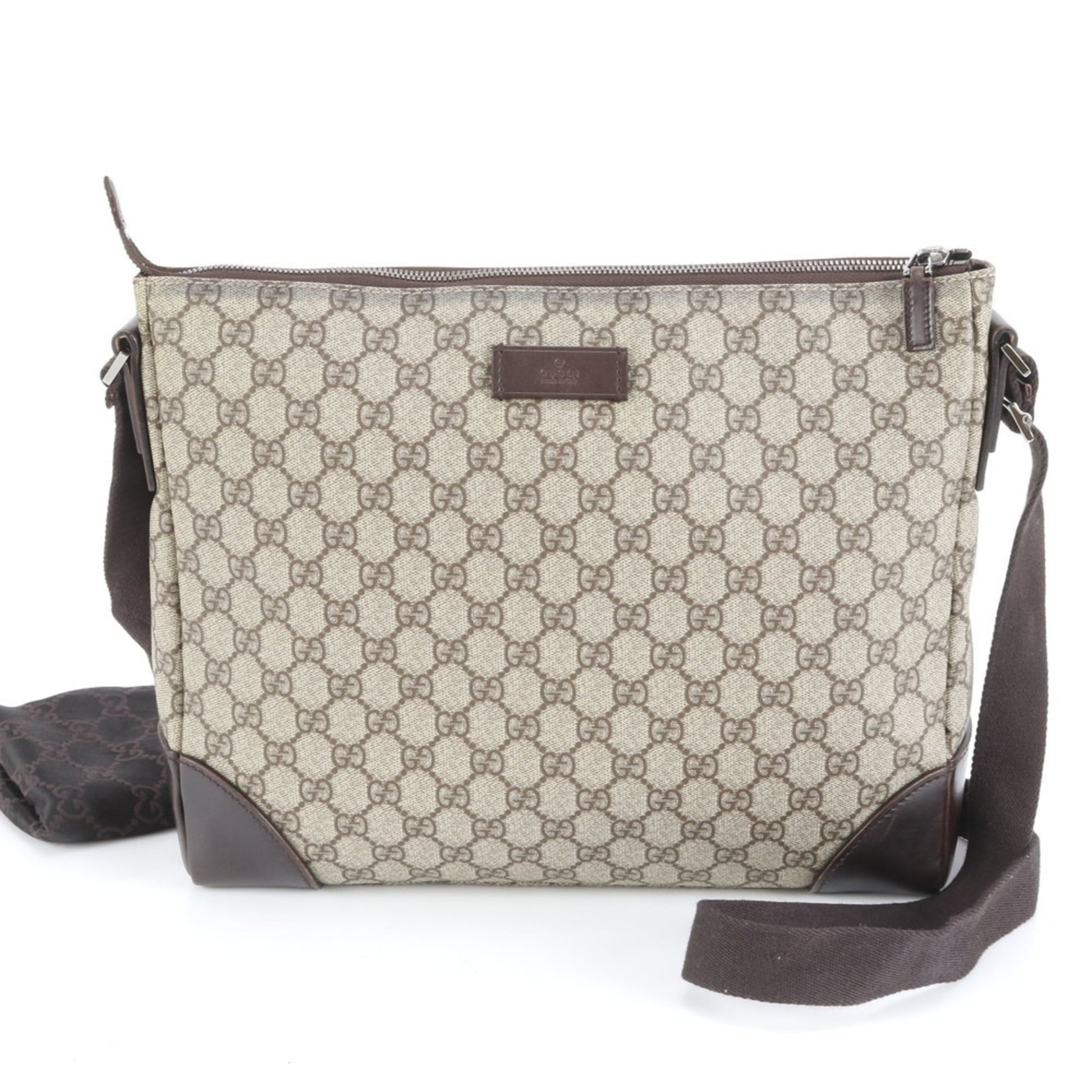 Gucci Brown Leather Coated Canvas Shoulder Bag
