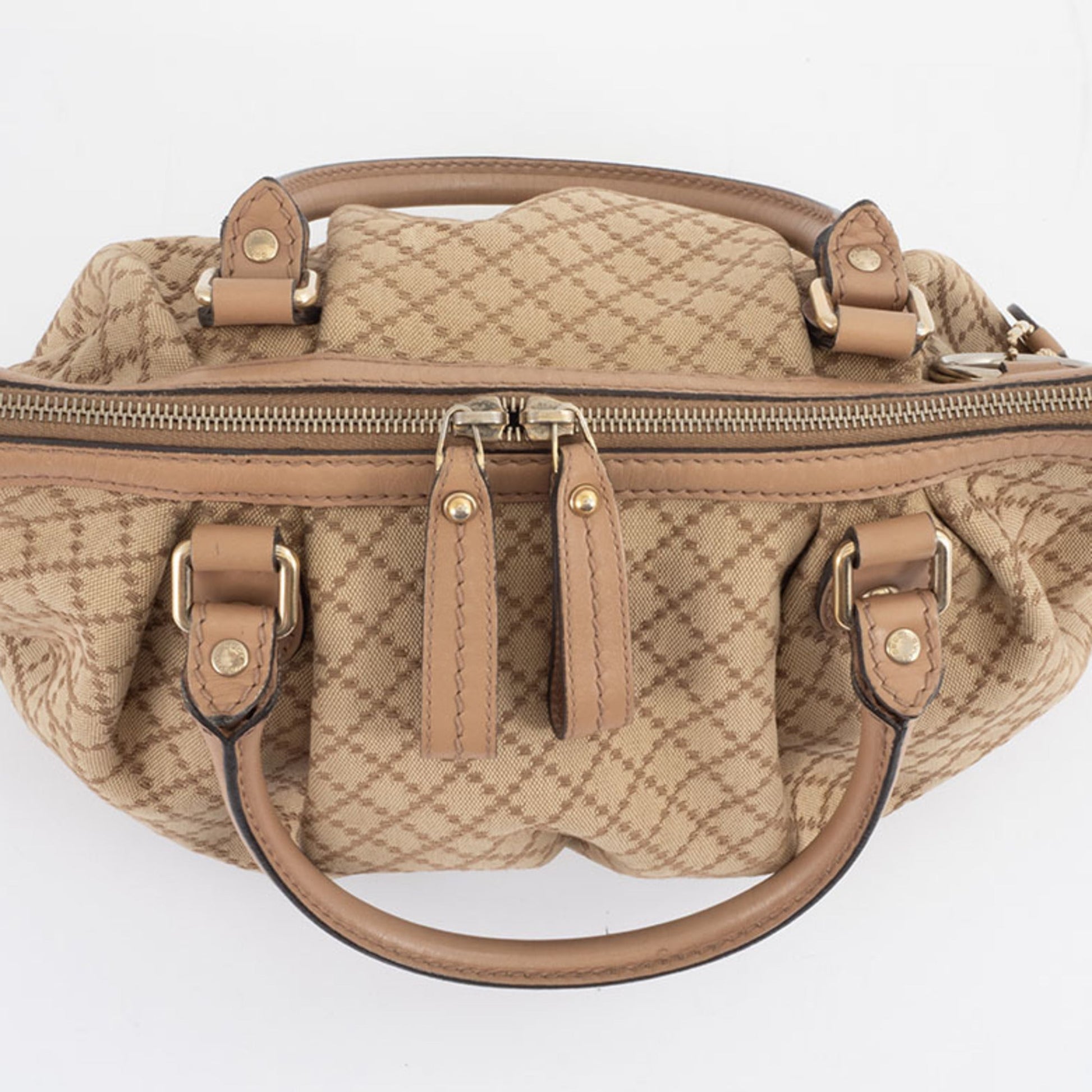 Gucci Diamante Beige Canvas Leather Handbag Shoulder Bag