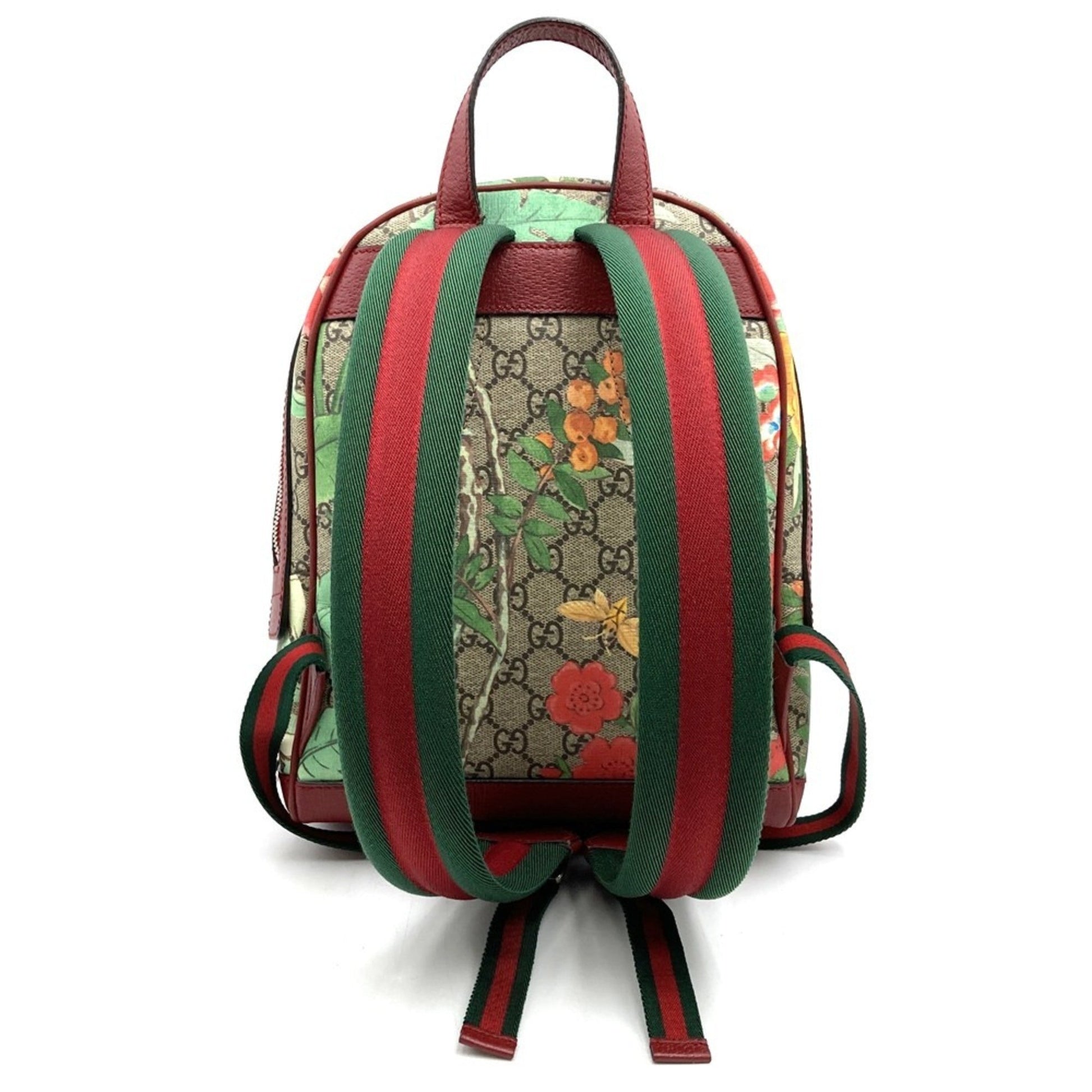 Gucci Green Multi-Color Red Color Yellow Gg Supreme Canvas Leather Backpack