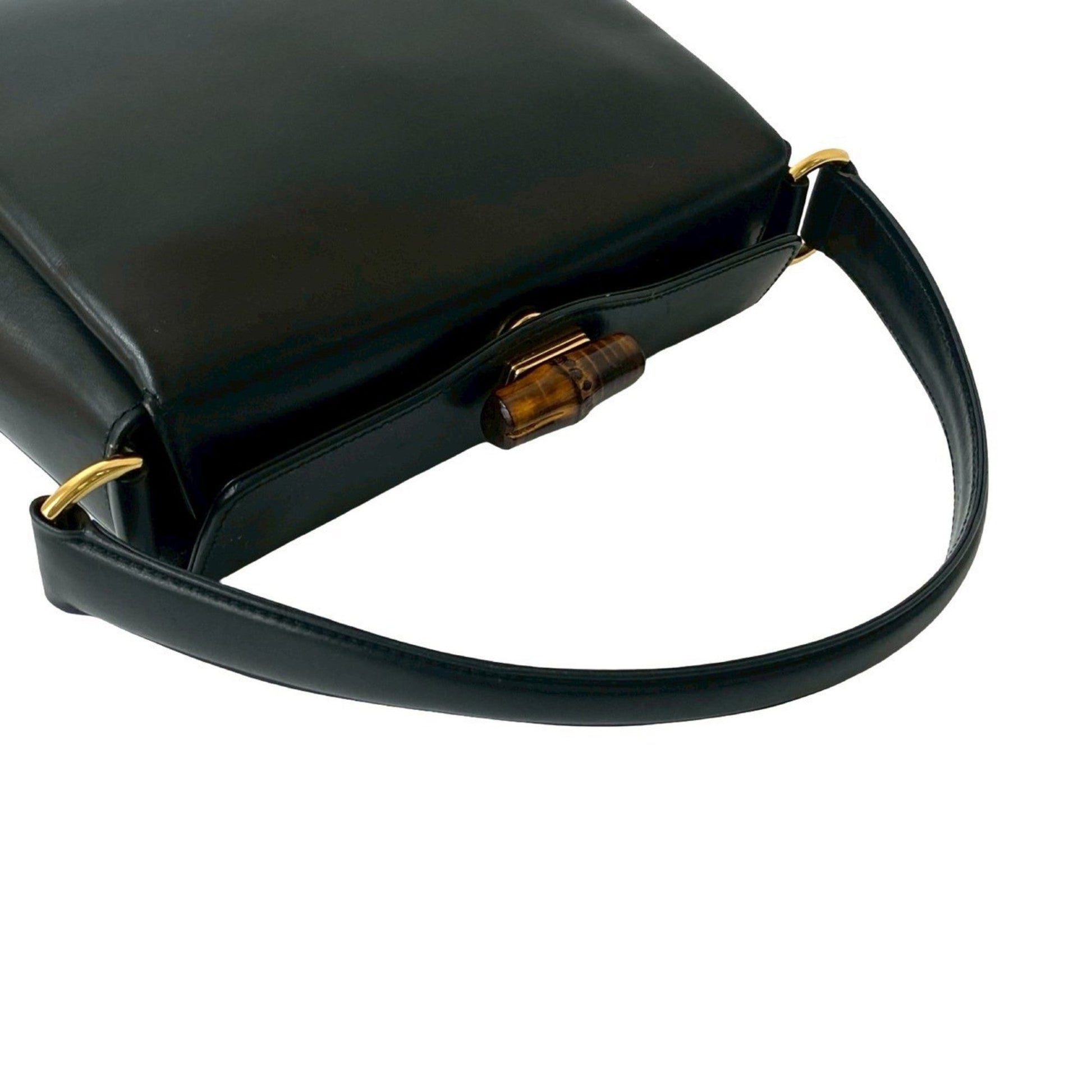 Gucci Black Leather Bamboo Handbag