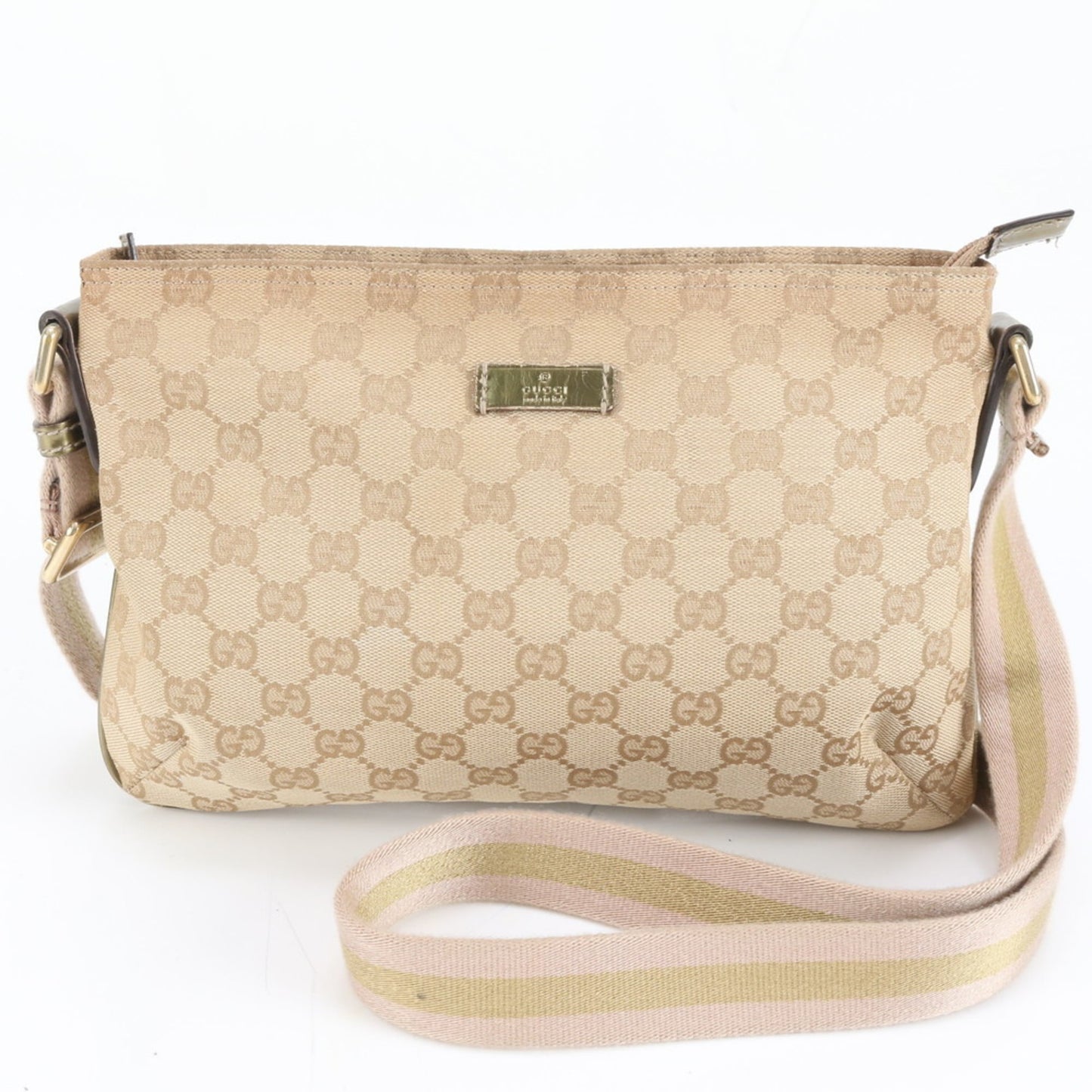Gucci Beige Leather Canvas Shoulder Bag