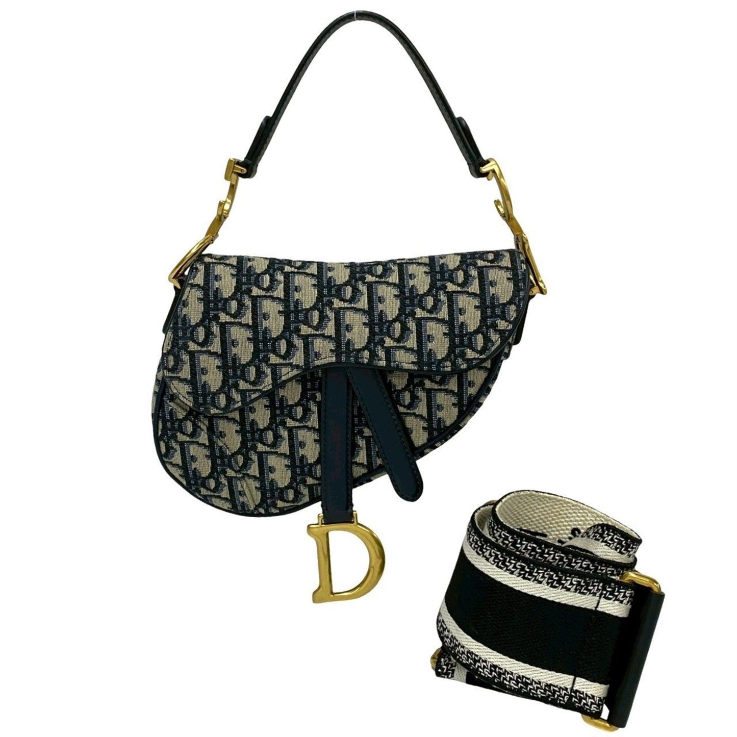 Dior Handbag Christian Saddle Bag Shoulder Bag Leather Canvas Blue Bag Shoulder Bag