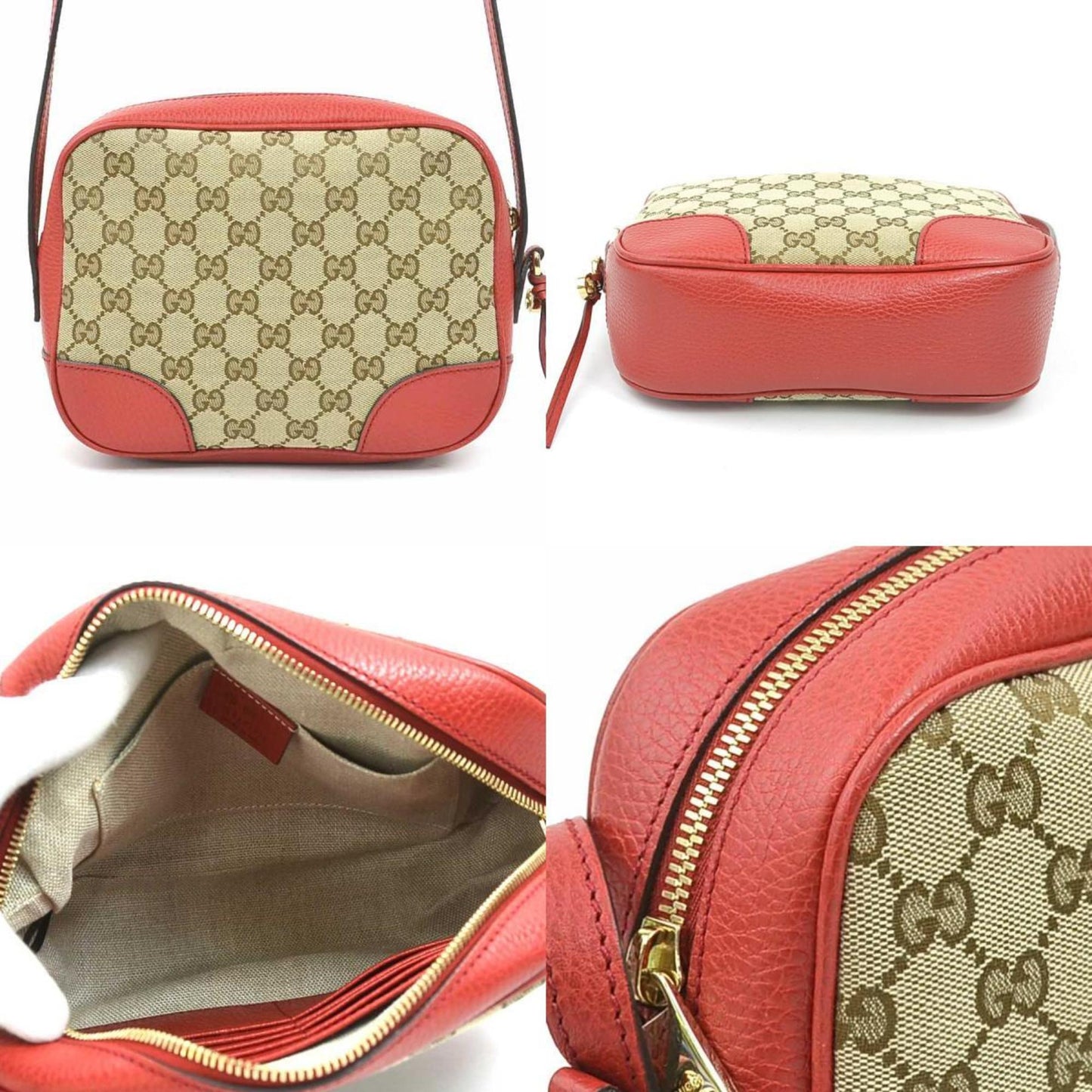 Gucci Brown Red Color Gg Canvas Leather Shoulder Bag