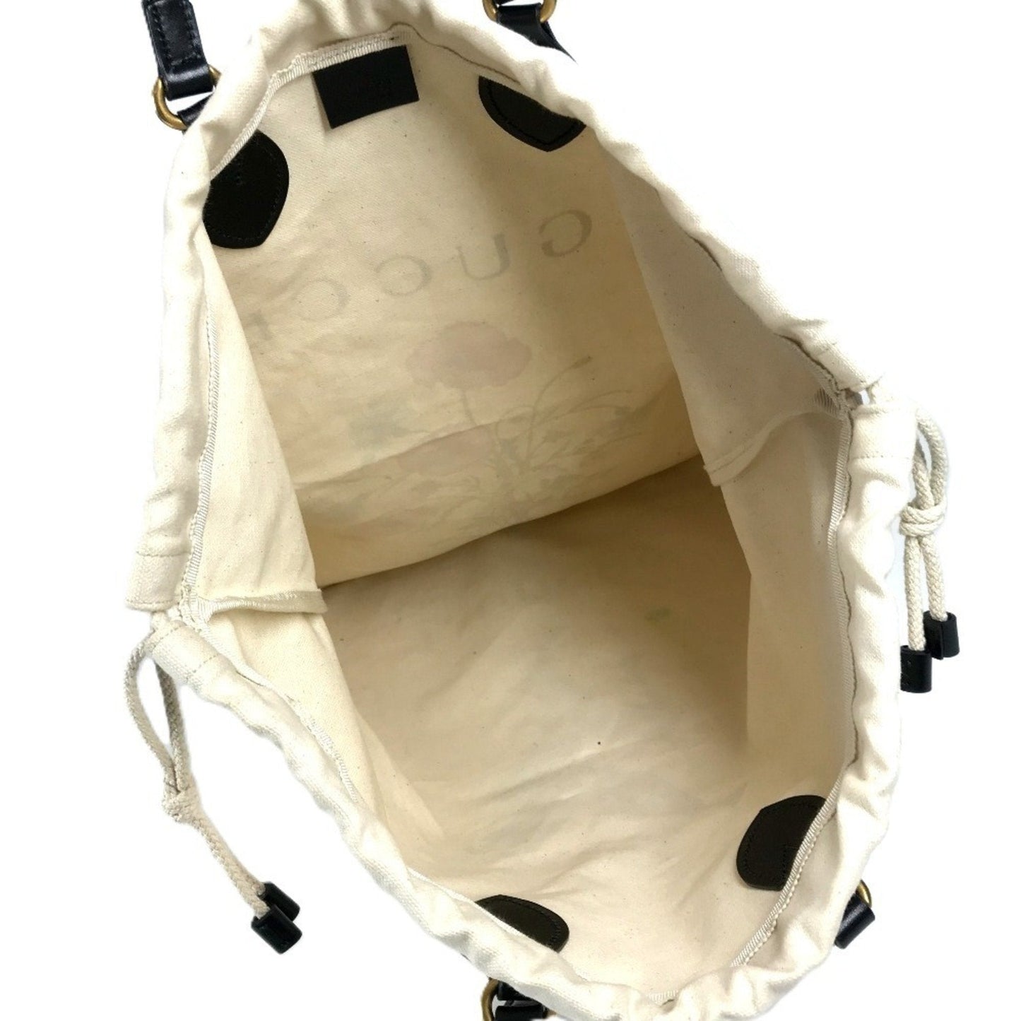 Gucci Black White Leather Canvas Shoulder Bag Tote Bag