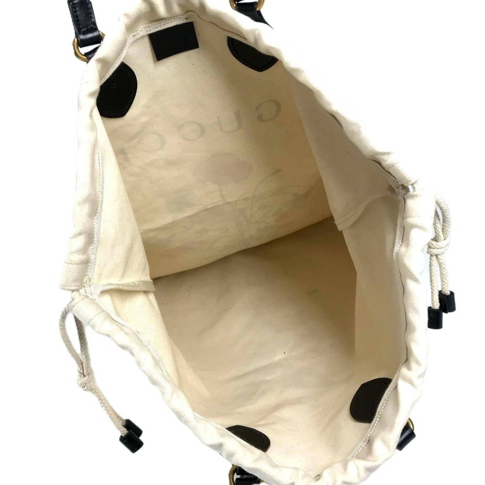 Gucci Black White Leather Canvas Shoulder Bag Tote Bag