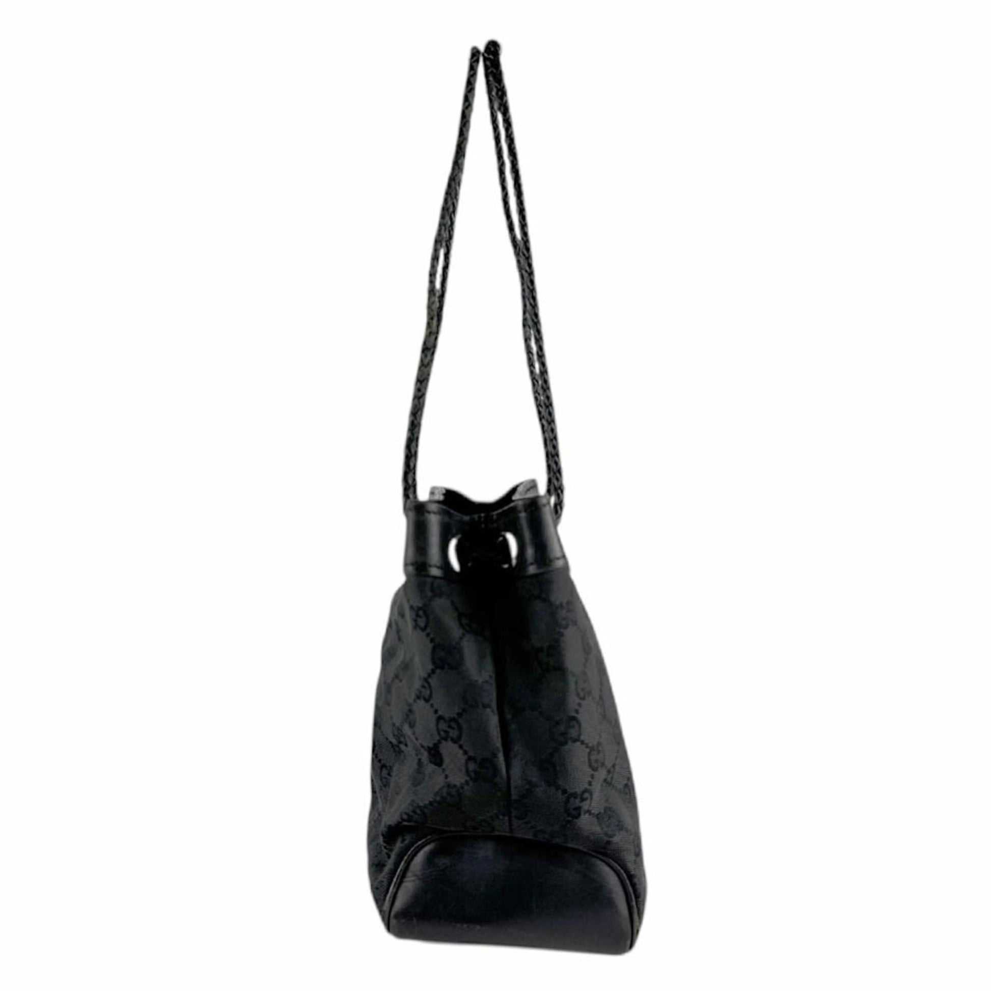 Gucci Black Gg Canvas Leather Shoulder Bag