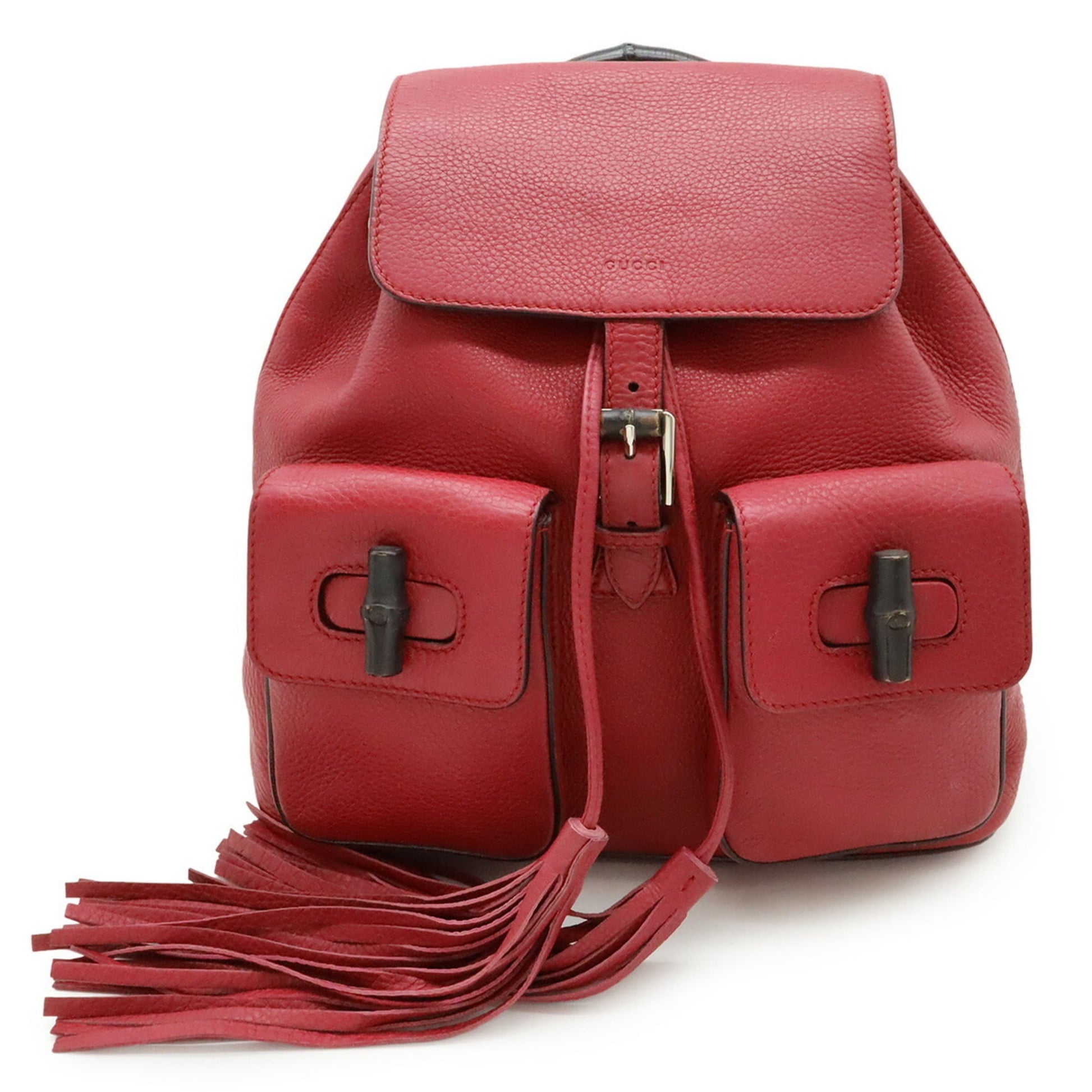 Gucci Red Color Bamboo Leather Backpack Shoulder Bag