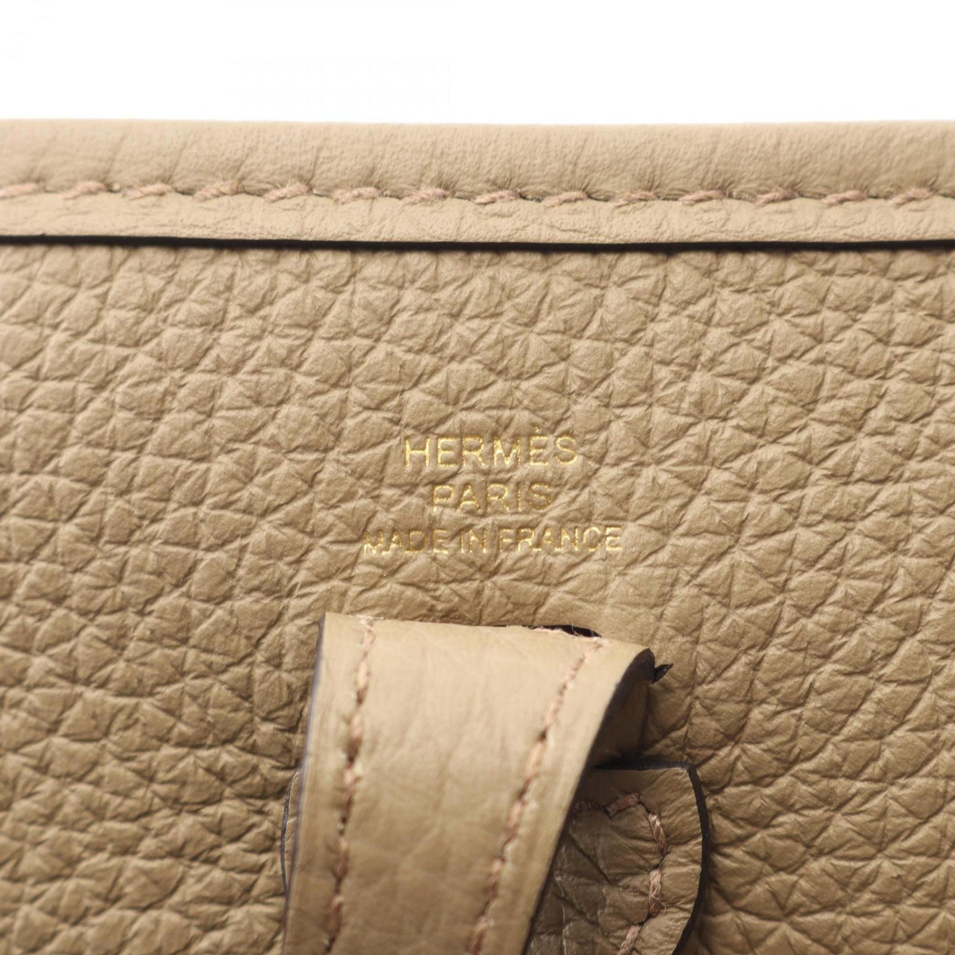 Hermes Taurillon Clemence Shoulder Bag Leather Beige Mini