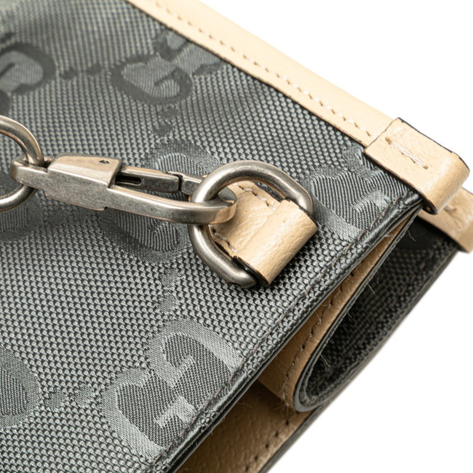Gucci Beige Gray Nylon Leather Handbag Shoulder Bag