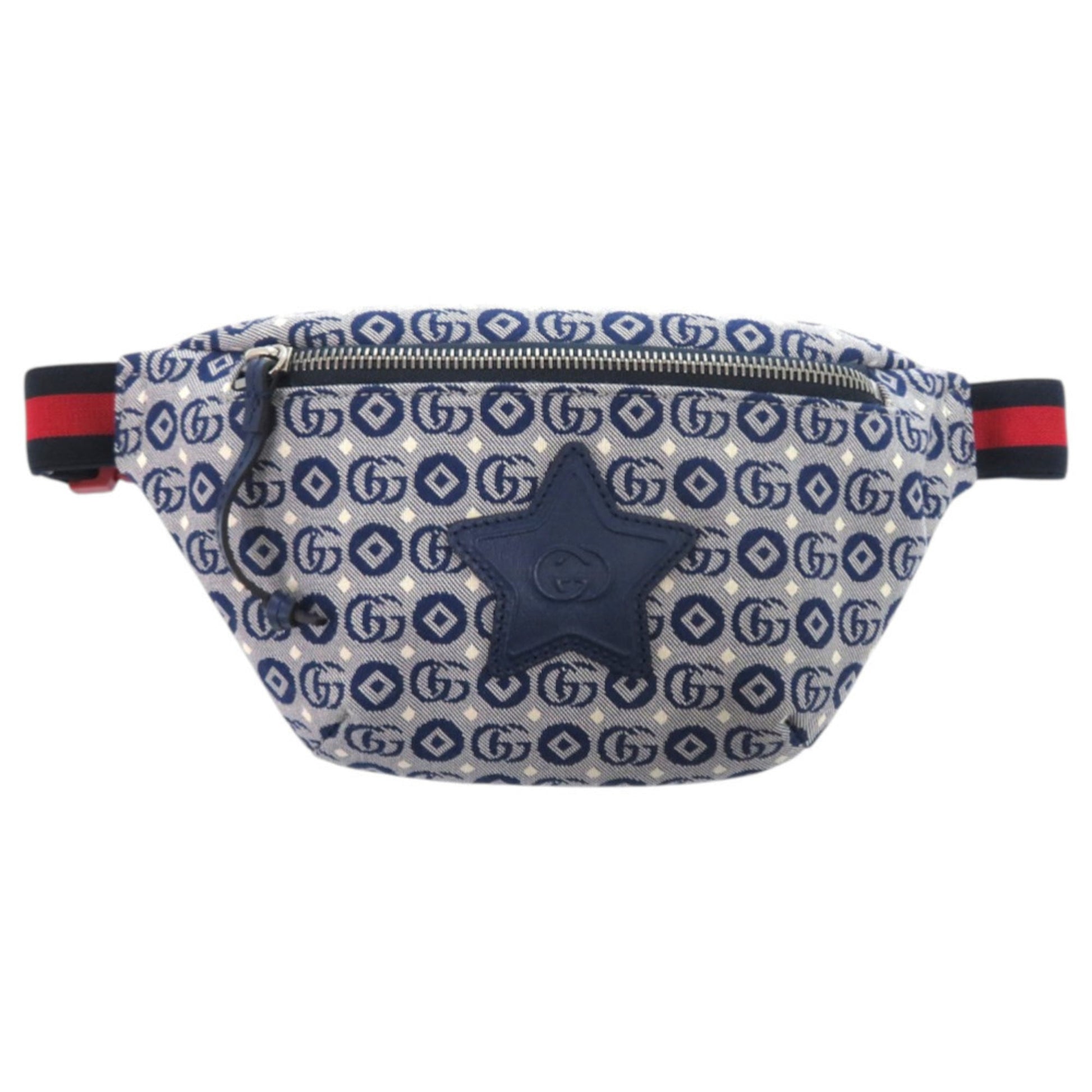 Gucci Blue Navy Red Color Canvas Leather Fanny Pack Pouch