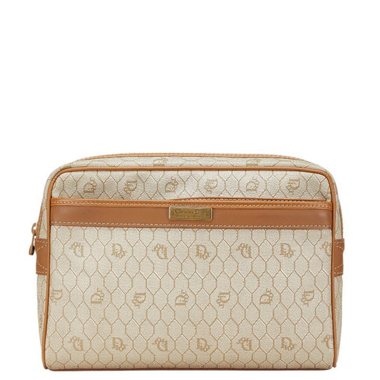 Dior Handbag Christian Pvc Clutch Bag Leather Brown Beige