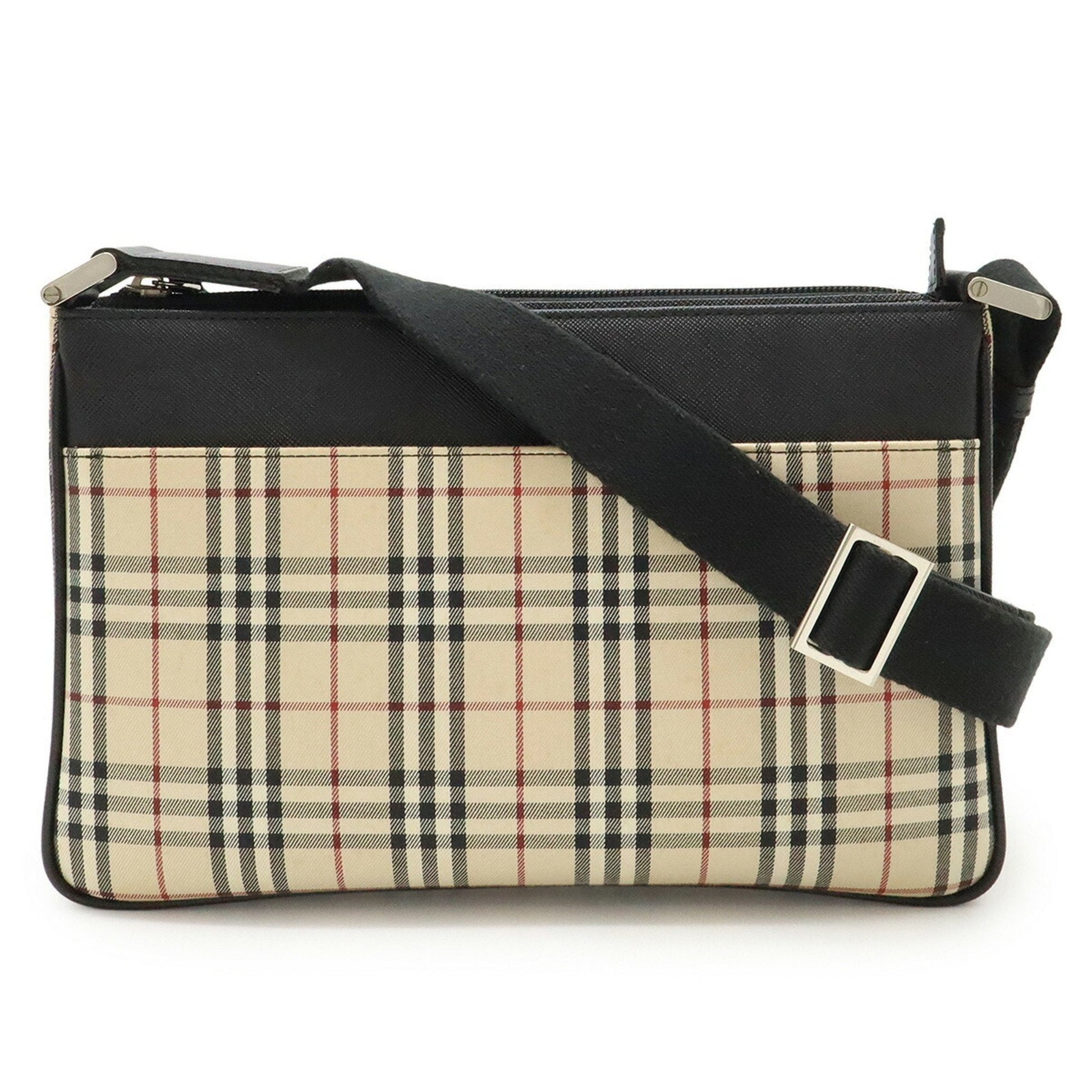 Burberry Shoulder Bag Canvas Black Beige