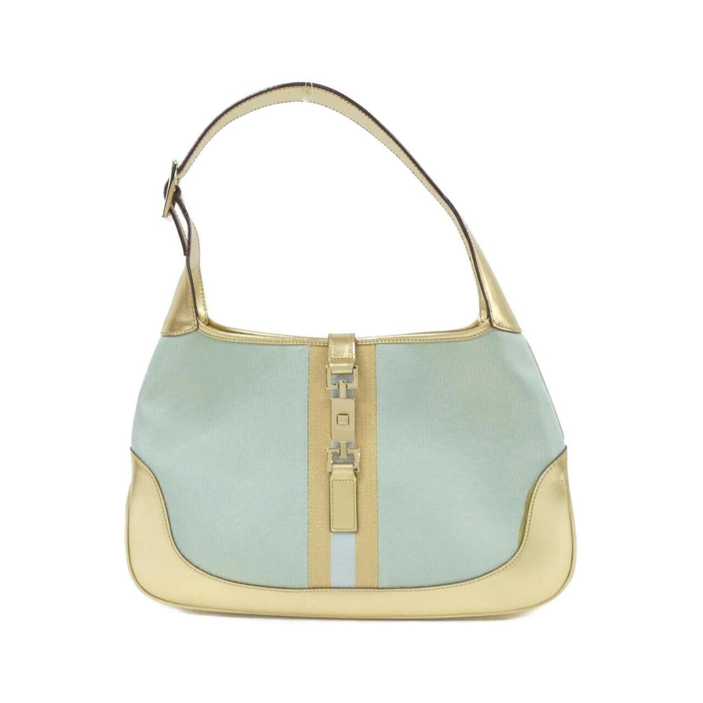 Gucci Gold Light Blue Canvas Leather Shoulder Bag