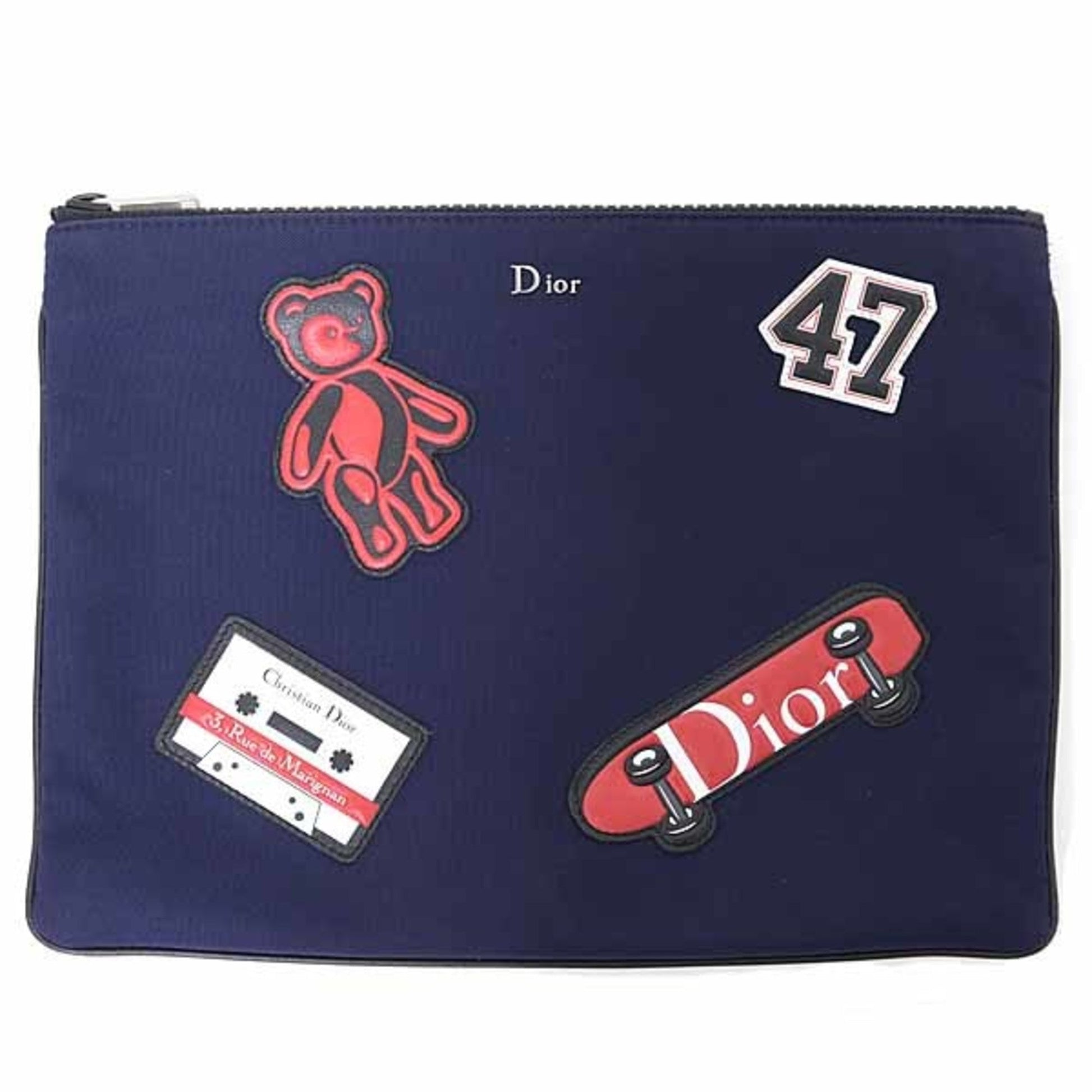 Dior Handbag Christian Color Pouch Nylon Red Navy Satchel Bag