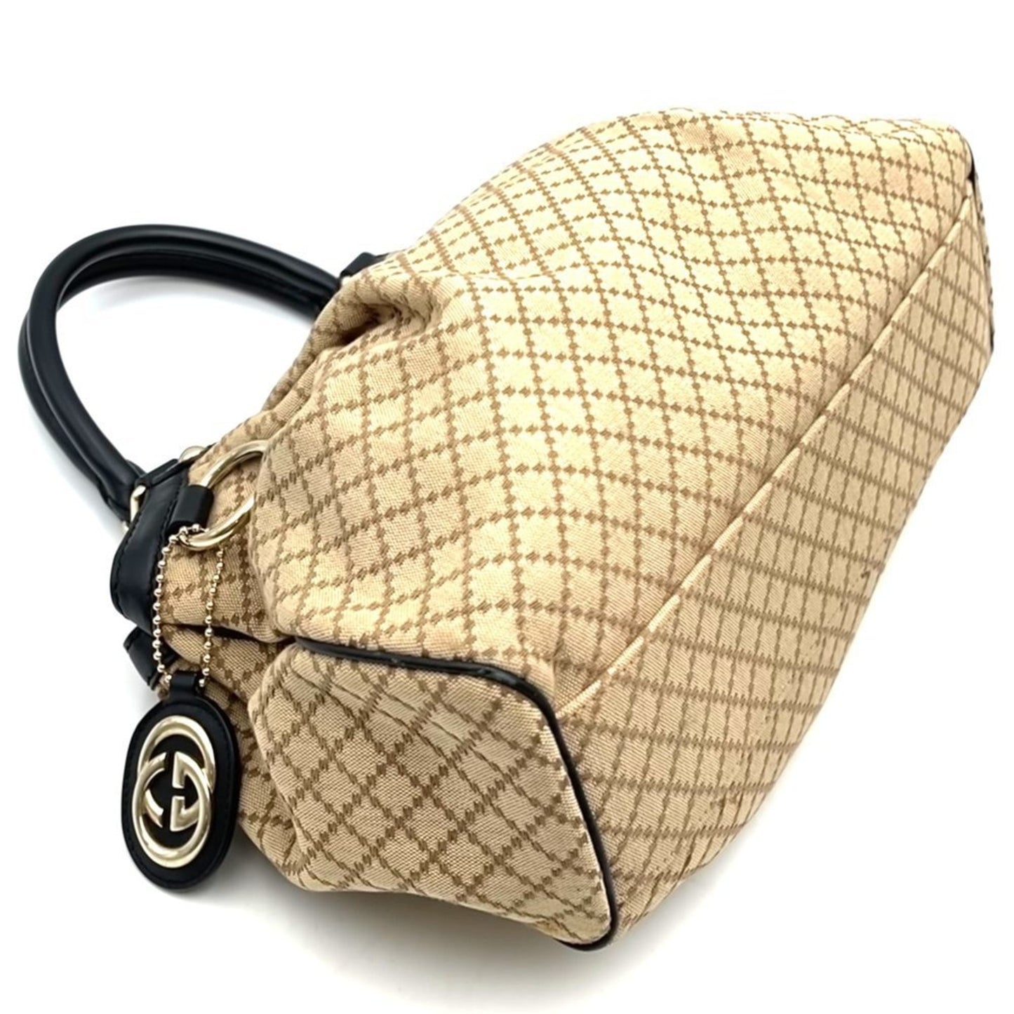 Gucci Beige Black Brown Canvas Leather Tote Bag