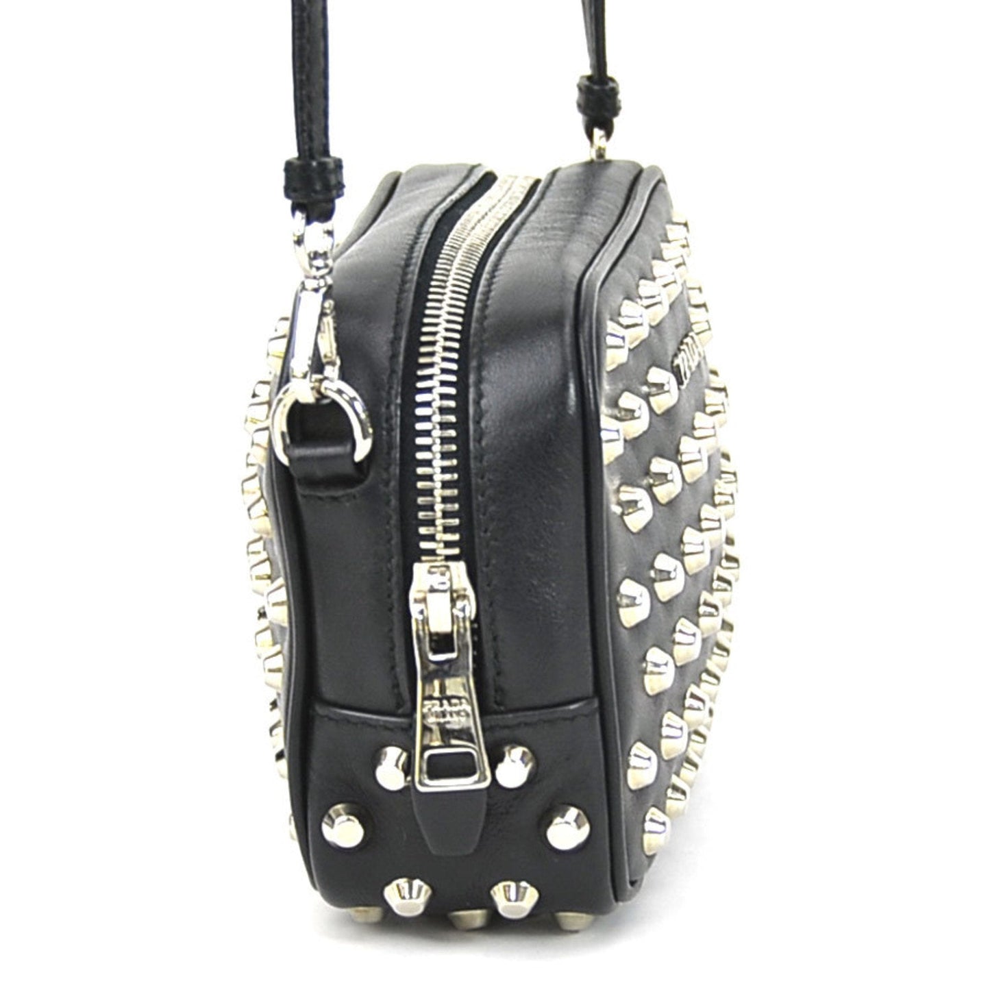 Prada Crossbody Shoulder Bag Studded Unisex Leather Metal Black
